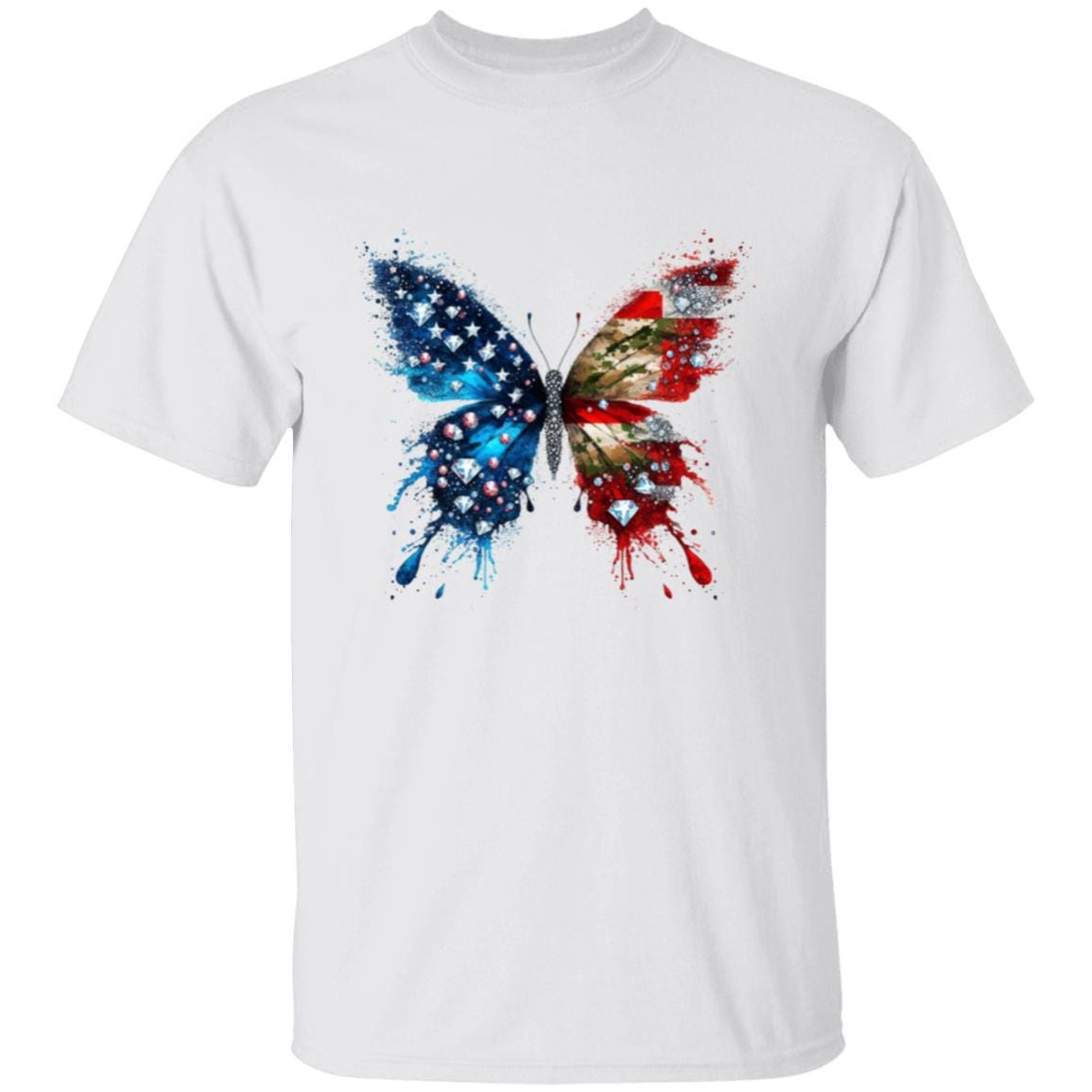 Camo Butterfly T-Shirt | Patriotic Black Girl Tee | Veteran Pride Shirt | 4th of July Camouflage Butterfly Tee | Gildan G500 Unisex Fit