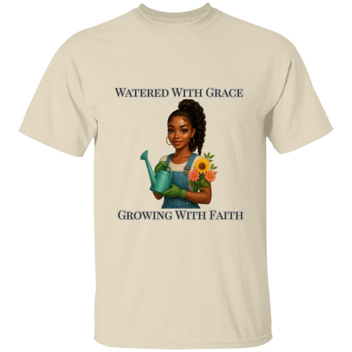 Watered With Grace Faith Tee | Afro Girl Gardening Shirt | Christian Mental Health Shirt | Black Girl Garden Therapy Tee | Self Care Gift