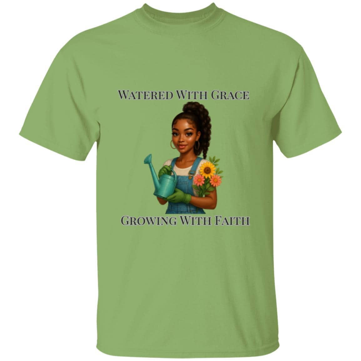 Watered With Grace Faith Tee | Afro Girl Gardening Shirt | Christian Mental Health Shirt | Black Girl Garden Therapy Tee | Self Care Gift