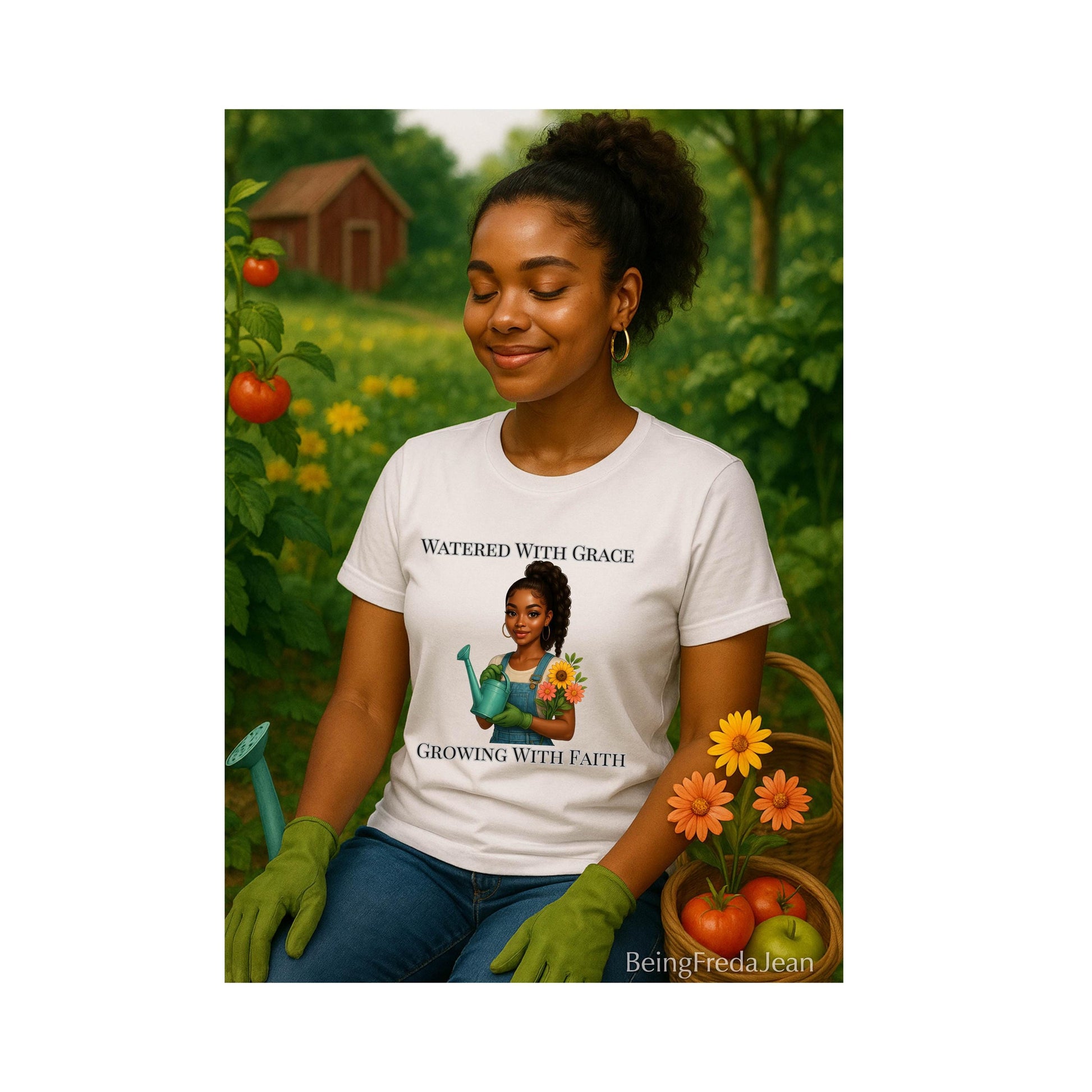 Watered With Grace Faith Tee | Afro Girl Gardening Shirt | Christian Mental Health Shirt | Black Girl Garden Therapy Tee | Self Care Gift