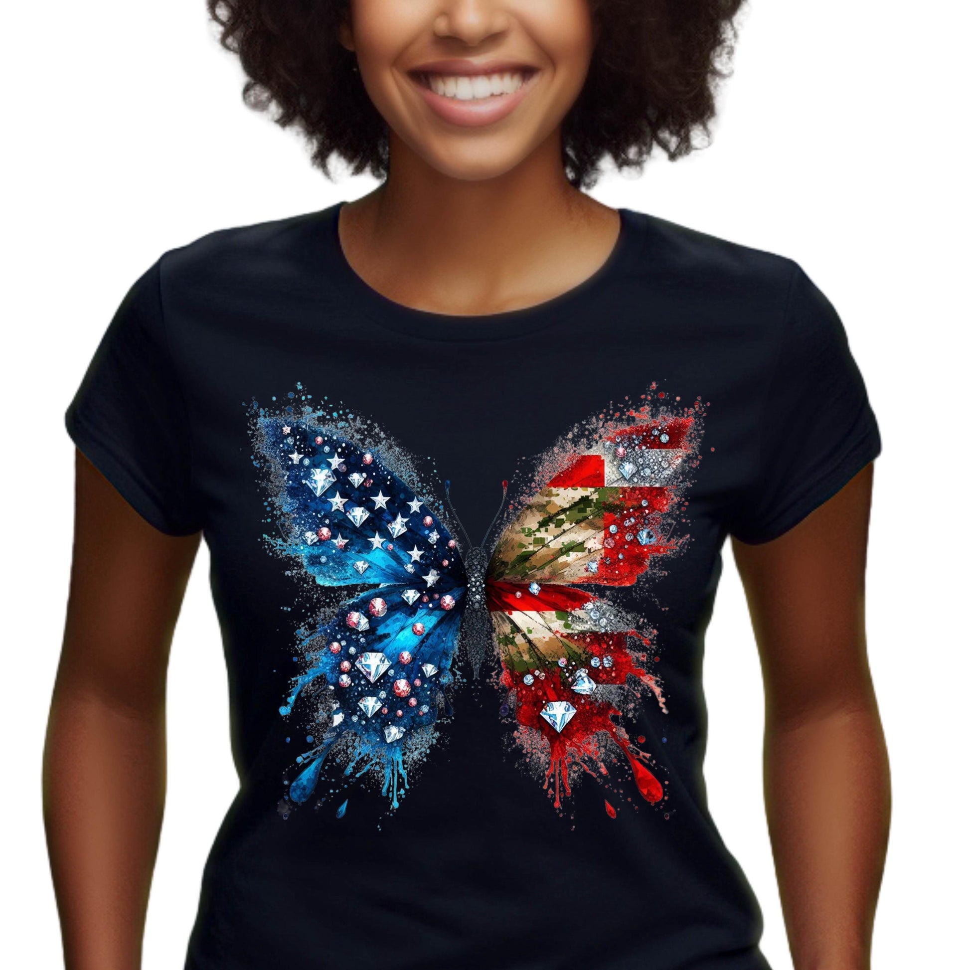Camo Butterfly T-Shirt | Patriotic Black Girl Tee | Veteran Pride Shirt | 4th of July Camouflage Butterfly Tee | Gildan G500 Unisex Fit