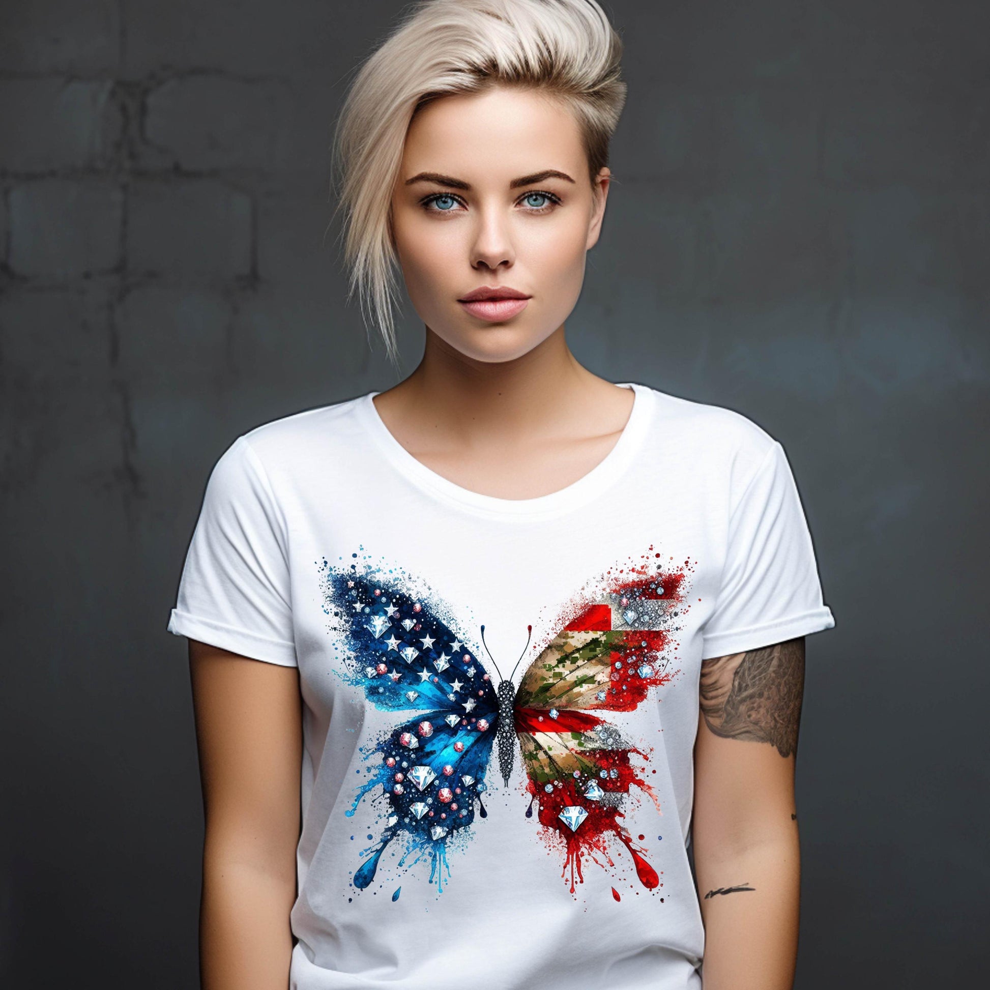 Camo Butterfly T-Shirt | Patriotic Black Girl Tee | Veteran Pride Shirt | 4th of July Camouflage Butterfly Tee | Gildan G500 Unisex Fit