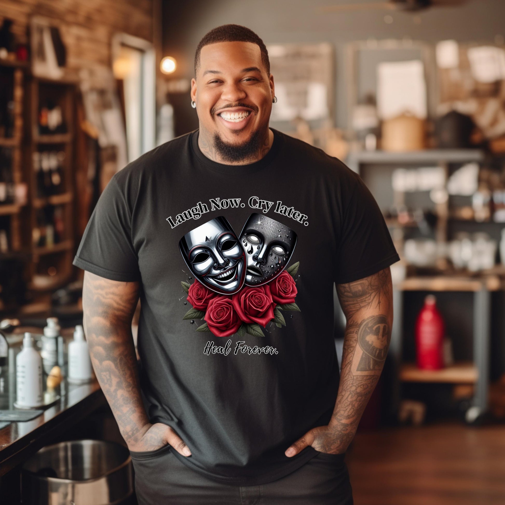 Laugh Now Cry Later Heal Forever Shirt | Mental Health Awareness Tee | Grief Support | Healing Quote Shirt | Black Trauma Gift