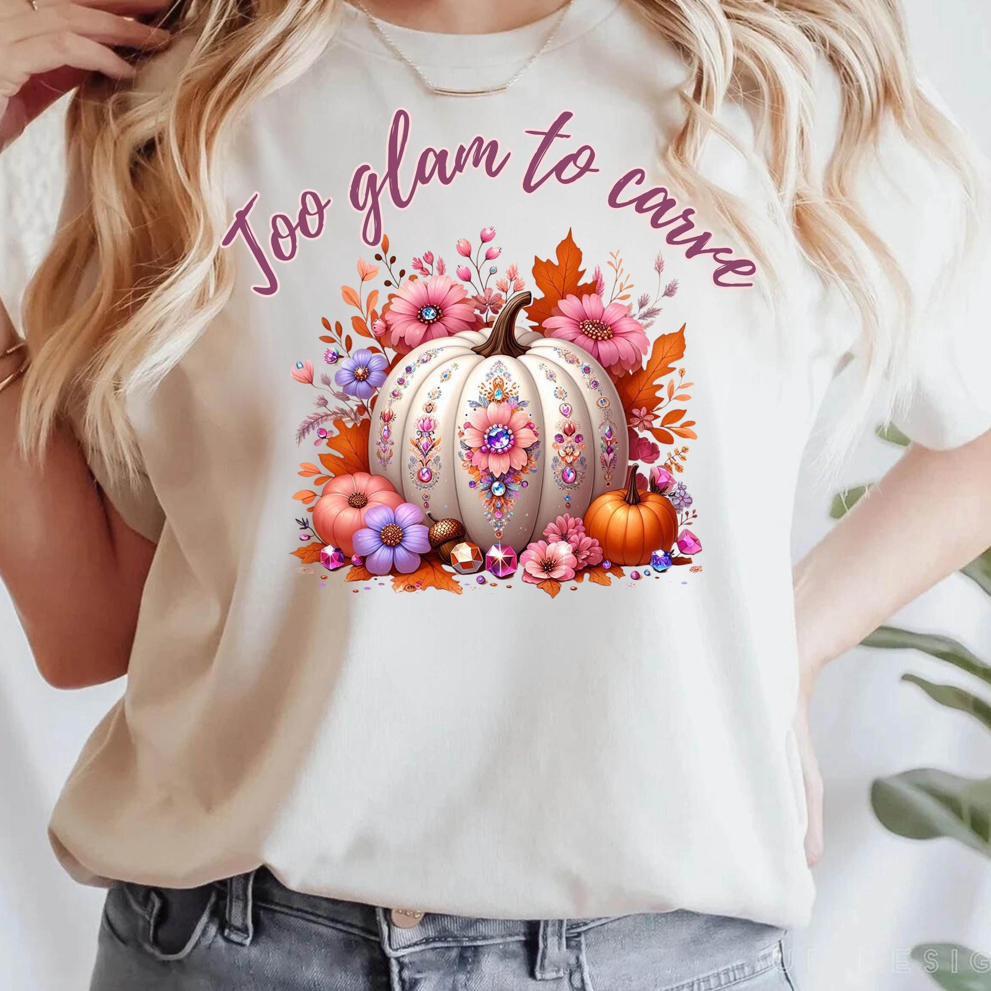 Too Glam to Carve Shirt – Fall Pumpkin Shirt, Cute Halloween Tee, Cozy Autumn Shirt for Women, Thanksgiving Outfit, Pumpkin Spice Shirt