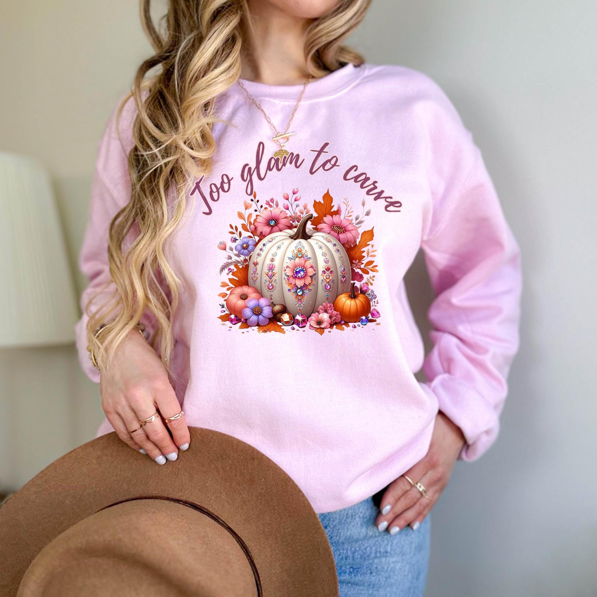 Too Glam to Carve Crewneck Sweatshirt | Fall Pumpkin Sweatshirt | Cozy Fall Shirt | Glam Halloween Sweatshirt | Cute Fall Vibes Pullover