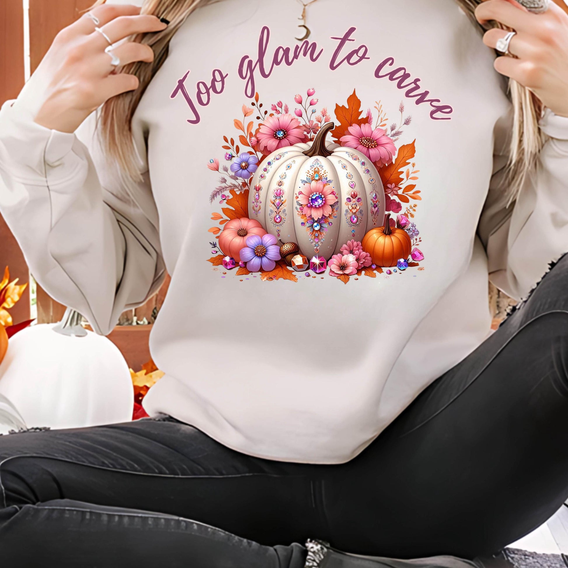 Too Glam to Carve Crewneck Sweatshirt | Fall Pumpkin Sweatshirt | Cozy Fall Shirt | Glam Halloween Sweatshirt | Cute Fall Vibes Pullover