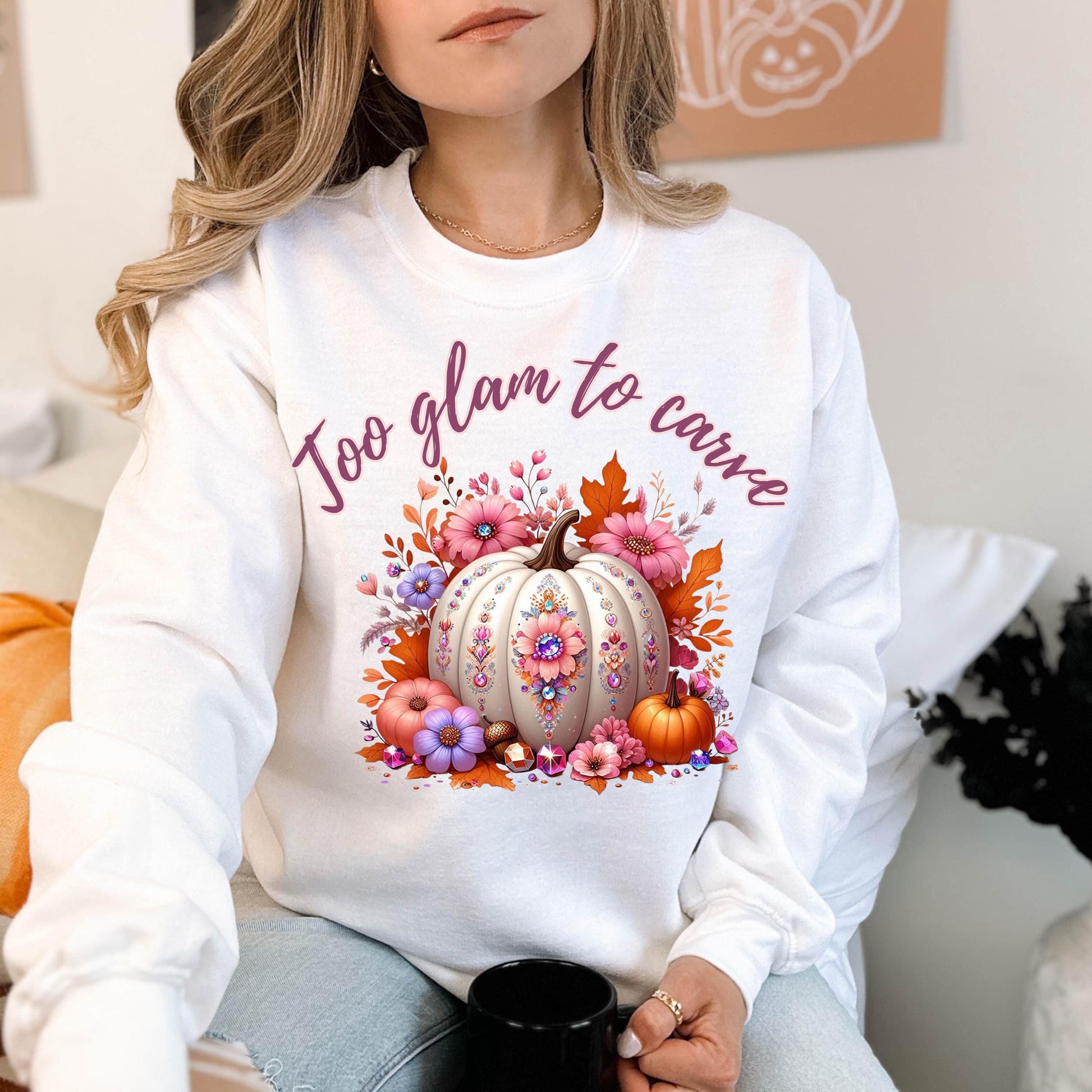 Too Glam to Carve Crewneck Sweatshirt | Fall Pumpkin Sweatshirt | Cozy Fall Shirt | Glam Halloween Sweatshirt | Cute Fall Vibes Pullover