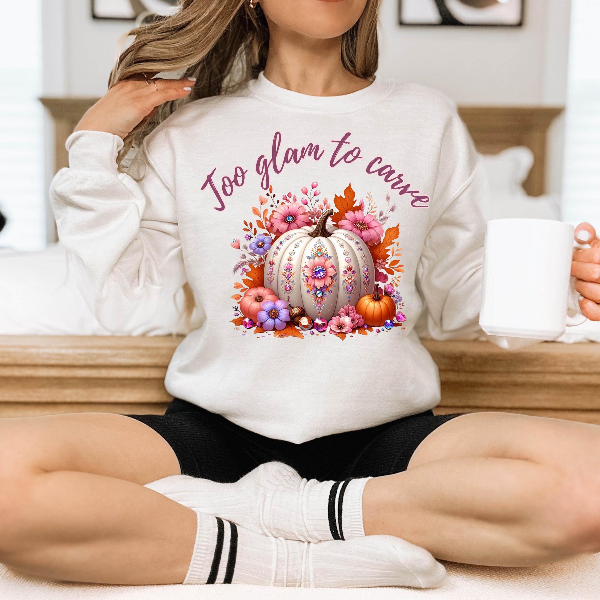 Too Glam to Carve Crewneck Sweatshirt | Fall Pumpkin Sweatshirt | Cozy Fall Shirt | Glam Halloween Sweatshirt | Cute Fall Vibes Pullover