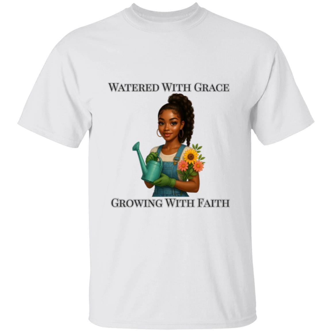 Watered With Grace Faith Tee | Afro Girl Gardening Shirt | Christian Mental Health Shirt | Black Girl Garden Therapy Tee | Self Care Gift