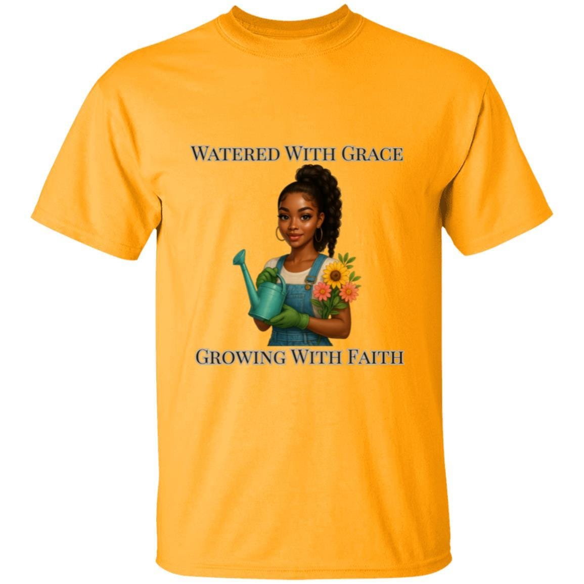 Watered With Grace Faith Tee | Afro Girl Gardening Shirt | Christian Mental Health Shirt | Black Girl Garden Therapy Tee | Self Care Gift