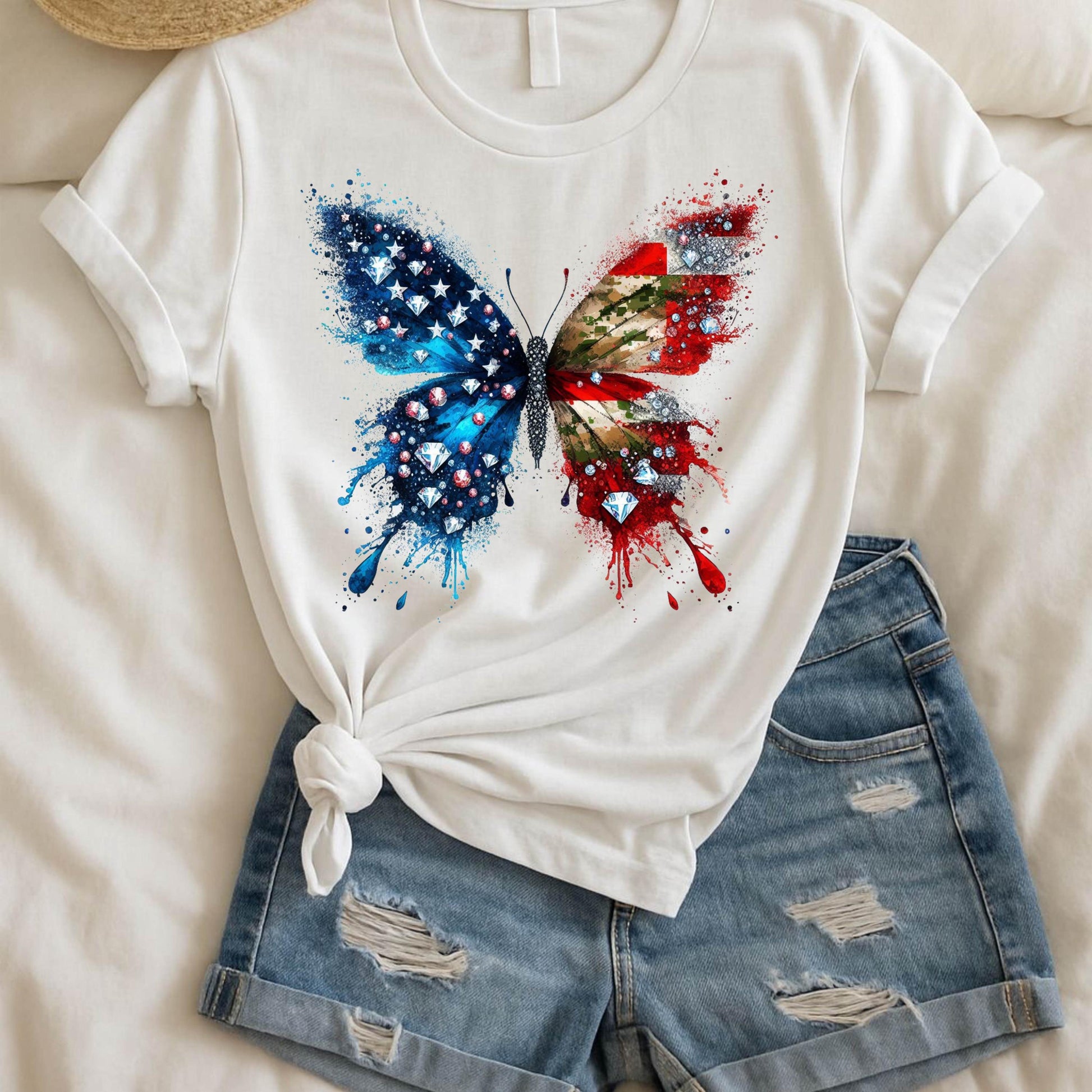 Camo Butterfly T-Shirt | Patriotic Black Girl Tee | Veteran Pride Shirt | 4th of July Camouflage Butterfly Tee | Gildan G500 Unisex Fit