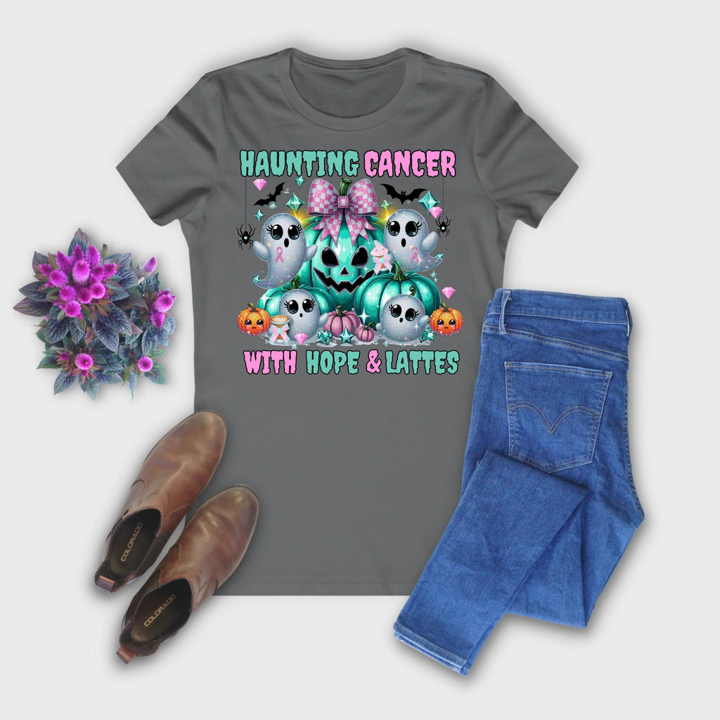 Haunting Cancer Shirt – Pastel Ghost Halloween Tee – Breast Cancer Awareness Shirt – Hope & Lattes – Cute Fall T-Shirt