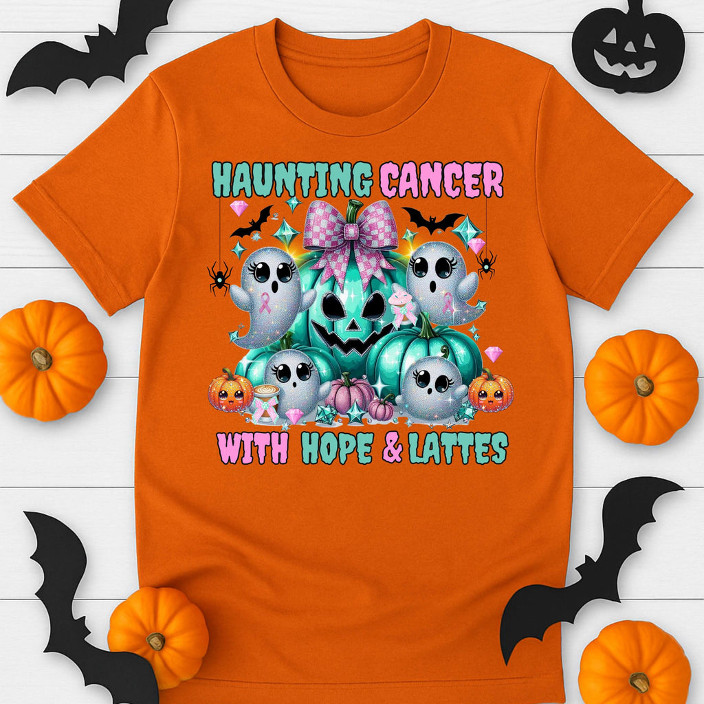 Haunting Cancer Shirt – Pastel Ghost Halloween Tee – Breast Cancer Awareness Shirt – Hope & Lattes – Cute Fall T-Shirt