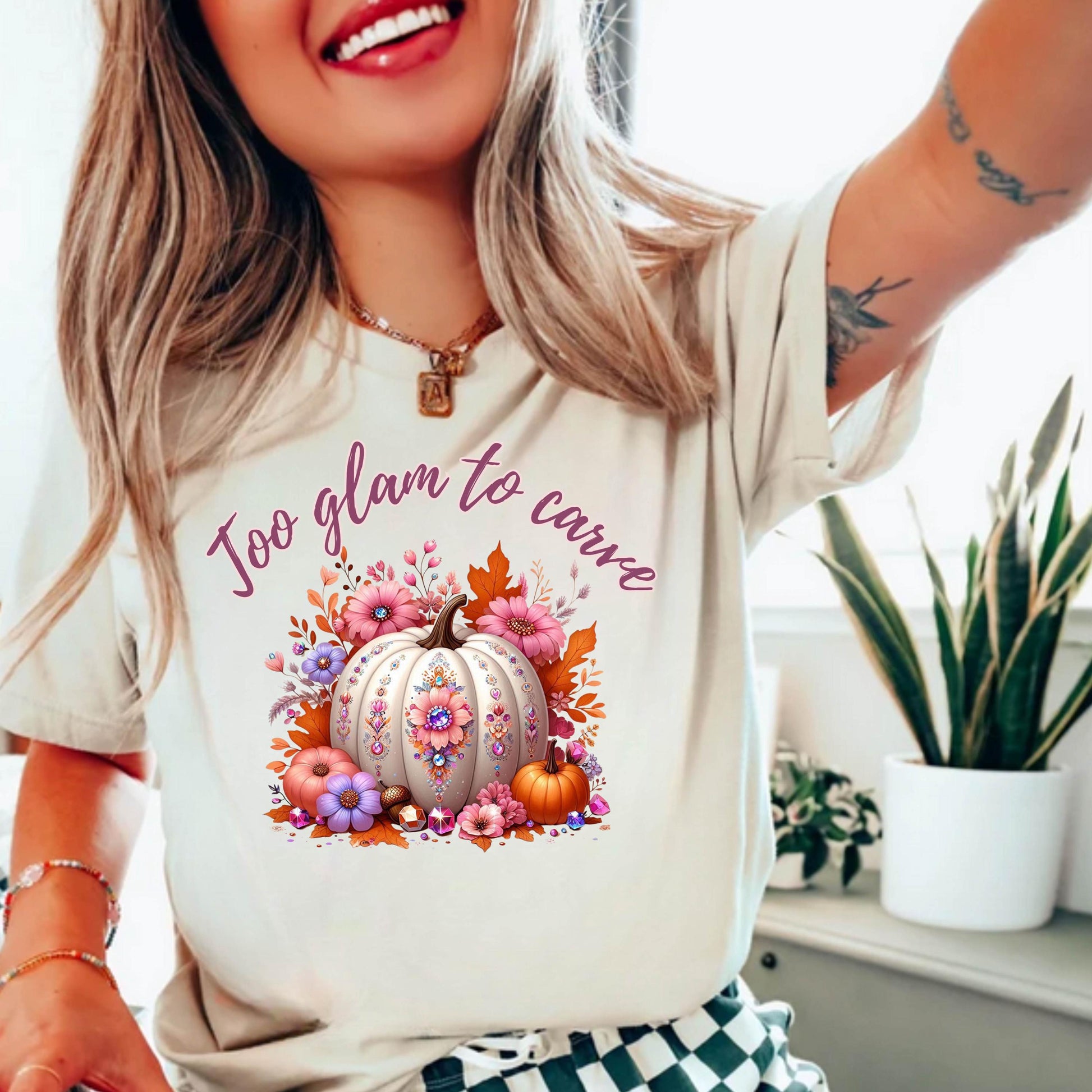 Too Glam to Carve Shirt – Fall Pumpkin Shirt, Cute Halloween Tee, Cozy Autumn Shirt for Women, Thanksgiving Outfit, Pumpkin Spice Shirt