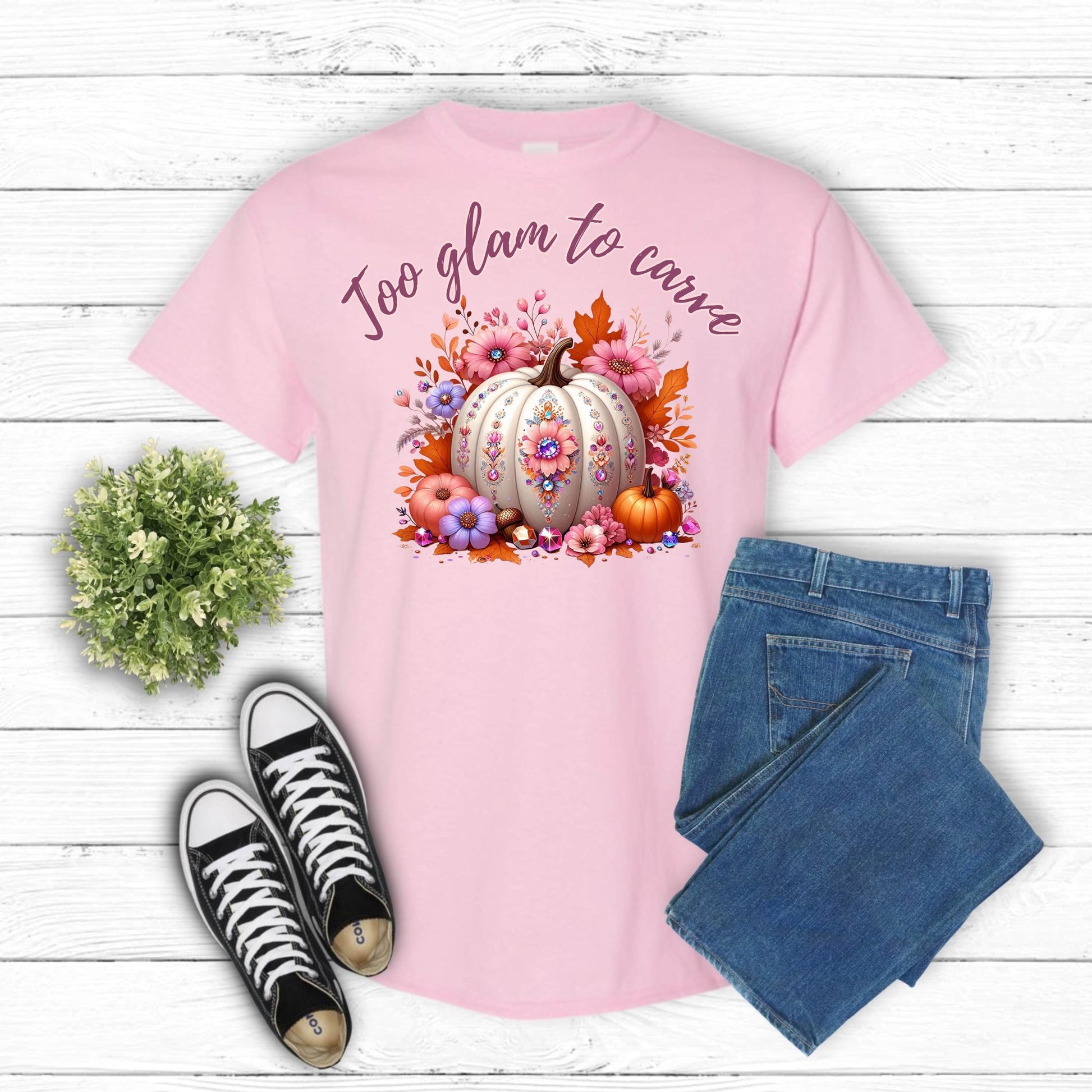 Too Glam to Carve Shirt – Fall Pumpkin Shirt, Cute Halloween Tee, Cozy Autumn Shirt for Women, Thanksgiving Outfit, Pumpkin Spice Shirt