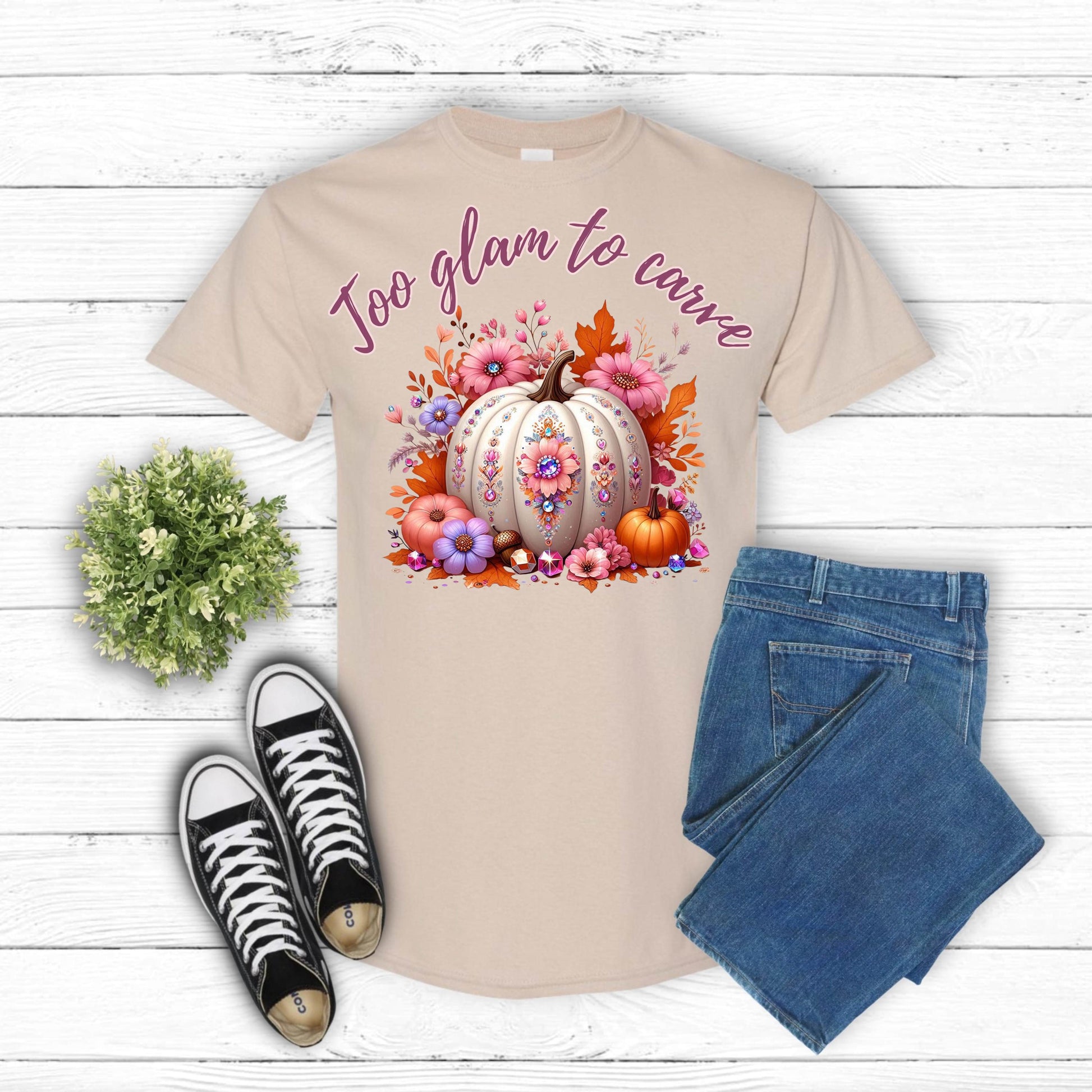 Too Glam to Carve Shirt – Fall Pumpkin Shirt, Cute Halloween Tee, Cozy Autumn Shirt for Women, Thanksgiving Outfit, Pumpkin Spice Shirt