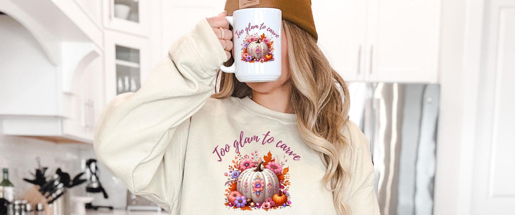 Too Glam to Carve | Fall Pumpkin Mug – 11oz White Ceramic