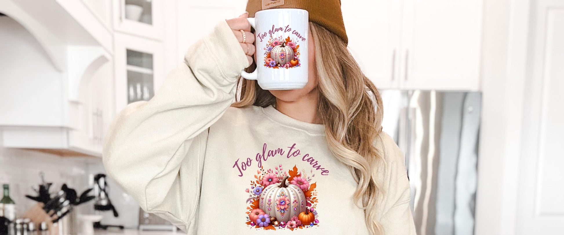 Too Glam to Carve | Fall Pumpkin Mug – 11oz White Ceramic