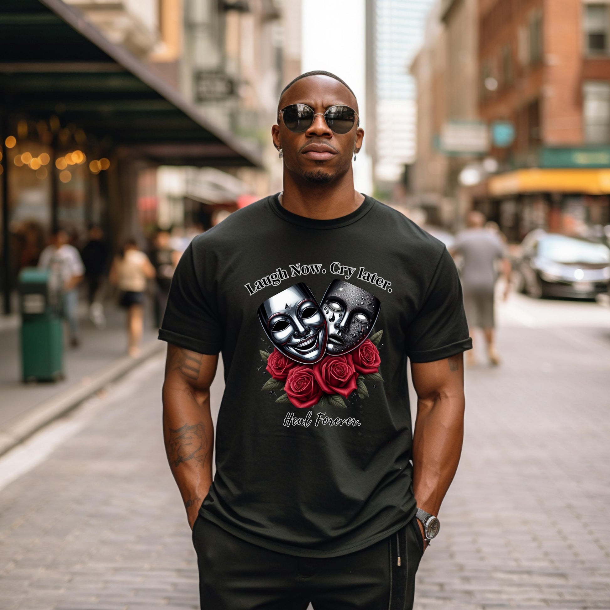 Laugh Now Cry Later Heal Forever Shirt | Mental Health Awareness Tee | Grief Support | Healing Quote Shirt | Black Trauma Gift