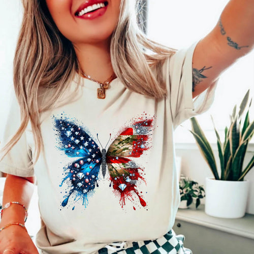 Camo Butterfly T-Shirt | Patriotic Black Girl Tee | Veteran Pride Shirt | 4th of July Camouflage Butterfly Tee | Gildan G500 Unisex Fit