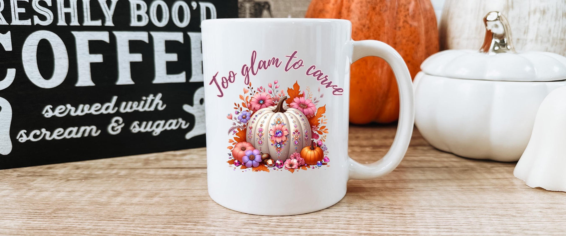 Too Glam to Carve | Fall Pumpkin Mug – 11oz White Ceramic