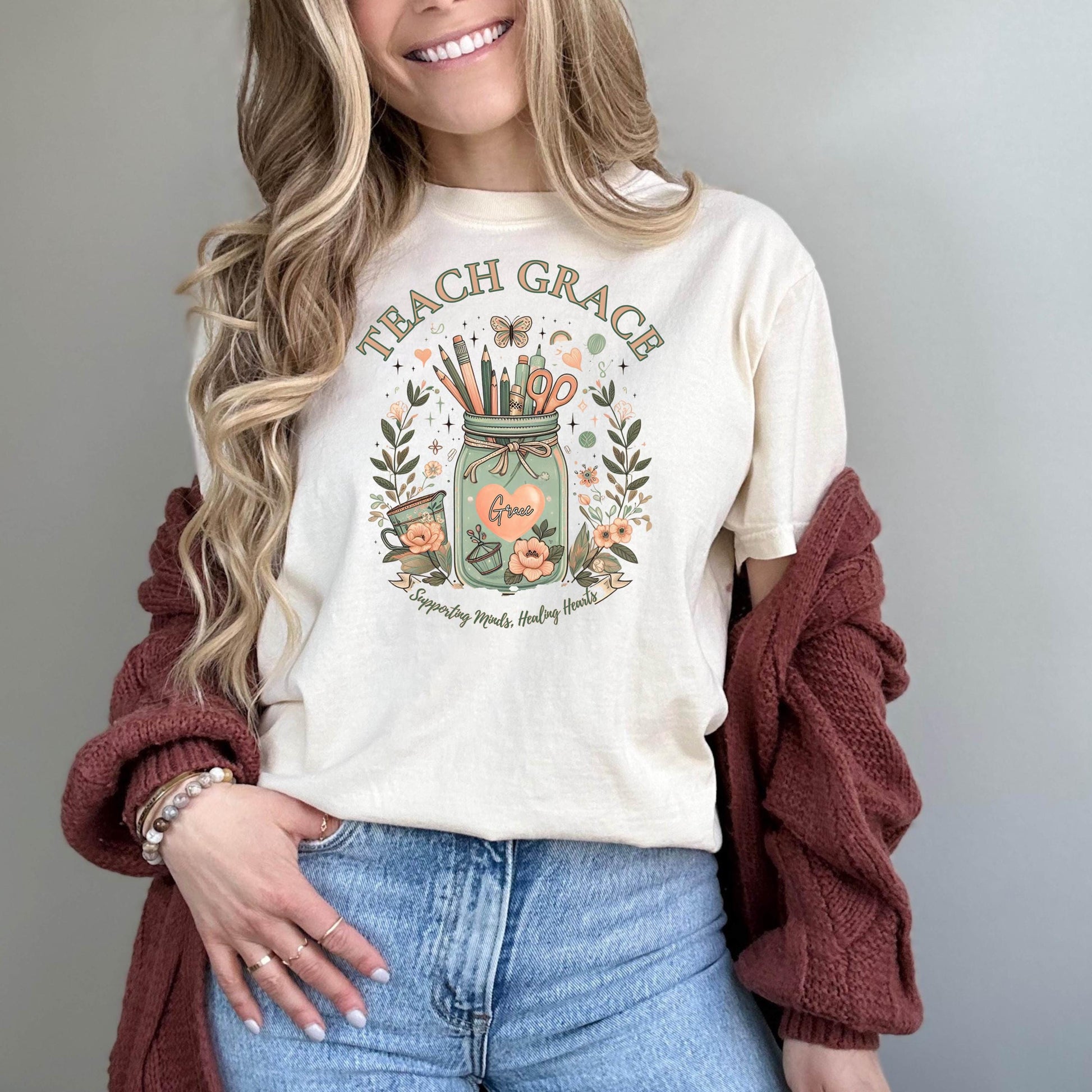 Teach With Grace Shirt – Comfort Colors® Teacher Tee, Back to School Shirt, Pre-school Teacher, Teacher Gift, Fall Teacher Appreciation