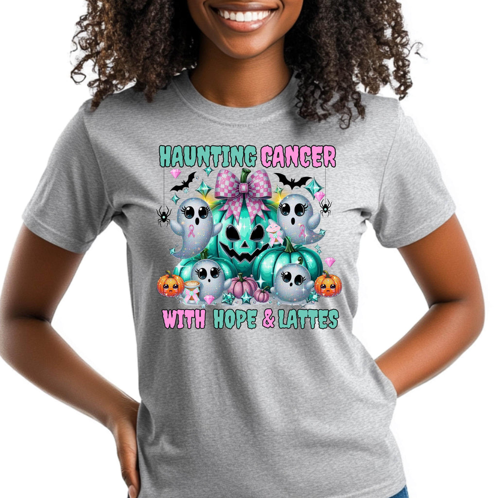 Haunting Cancer Shirt – Pastel Ghost Halloween Tee – Breast Cancer Awareness Shirt – Hope & Lattes – Cute Fall T-Shirt