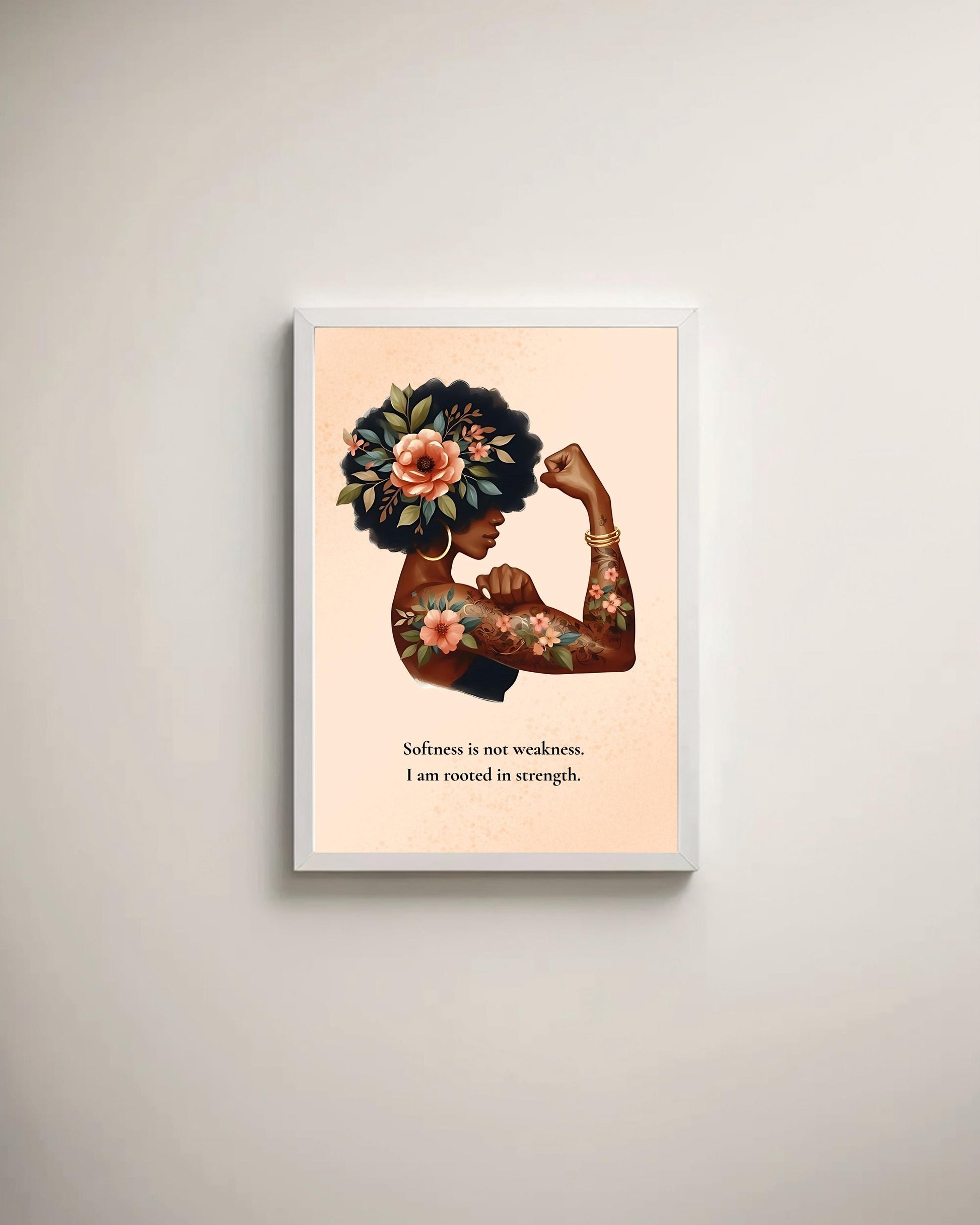 Empowering Black Woman Art Print: Floral Crown, Self-Love Quote (Digital Download 8x10)