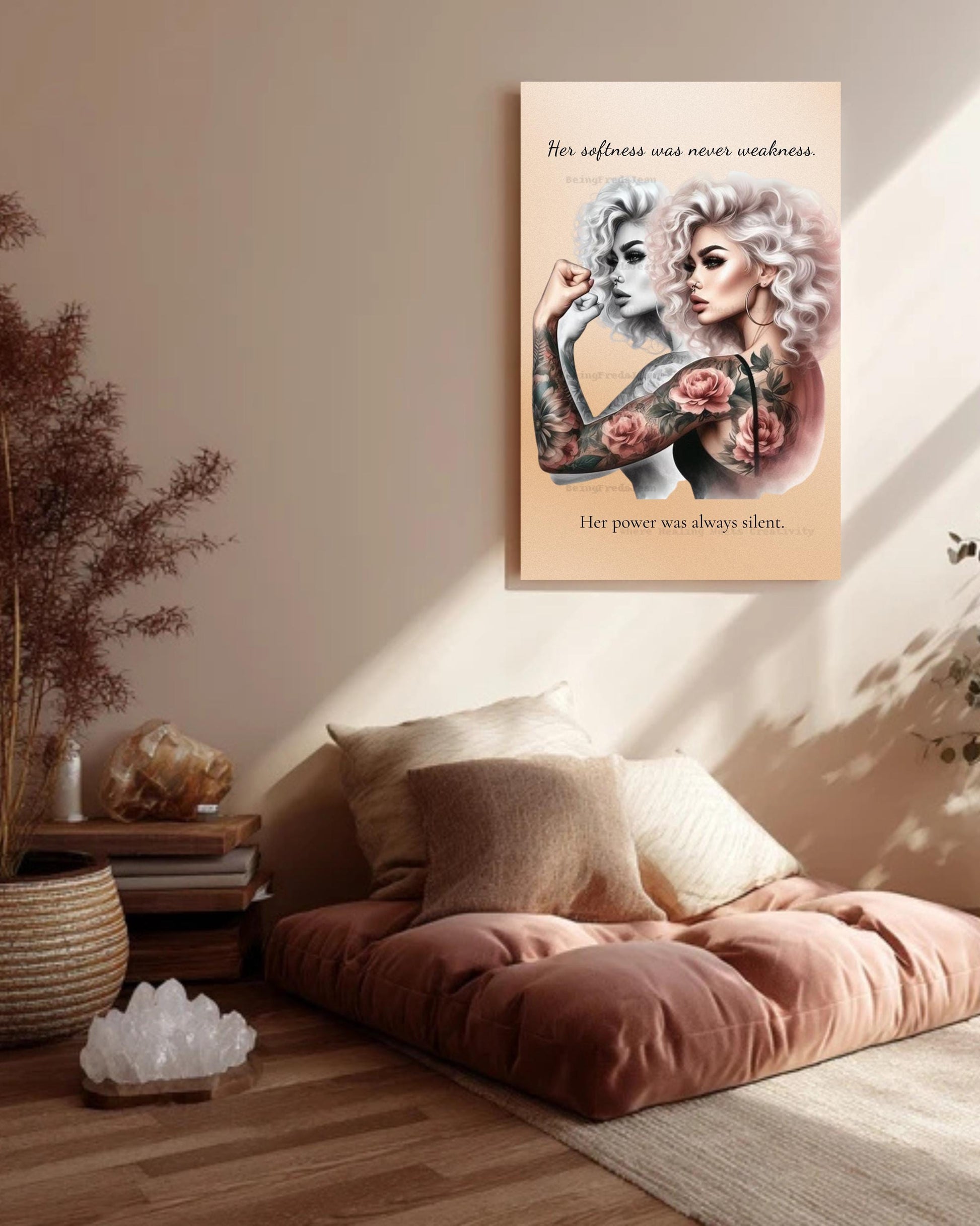 Empowered Woman Tattoo Art Print: Feminine Strength Quote (Digital Download 8x10