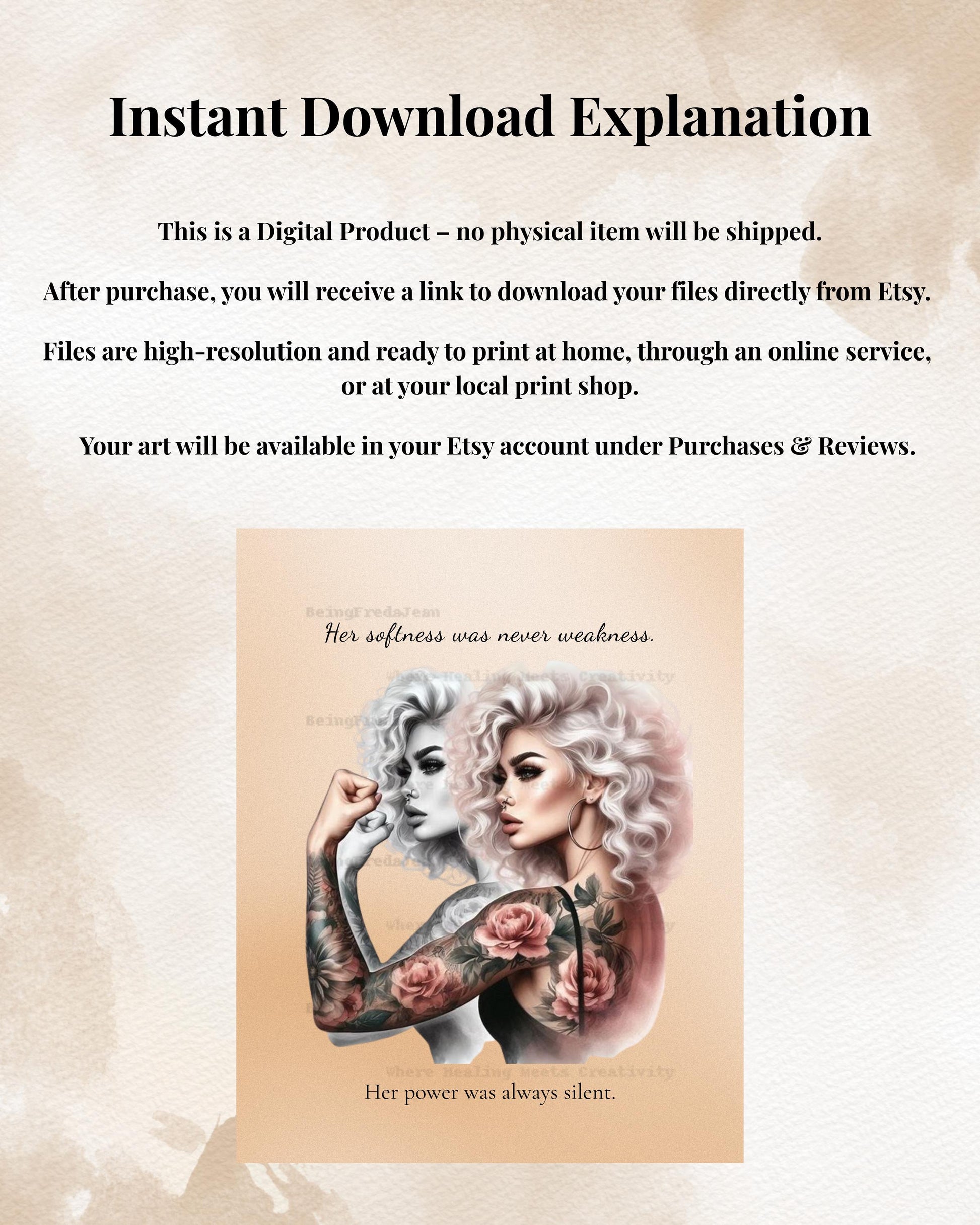 Empowered Woman Tattoo Art Print: Feminine Strength Quote (Digital Download 8x10