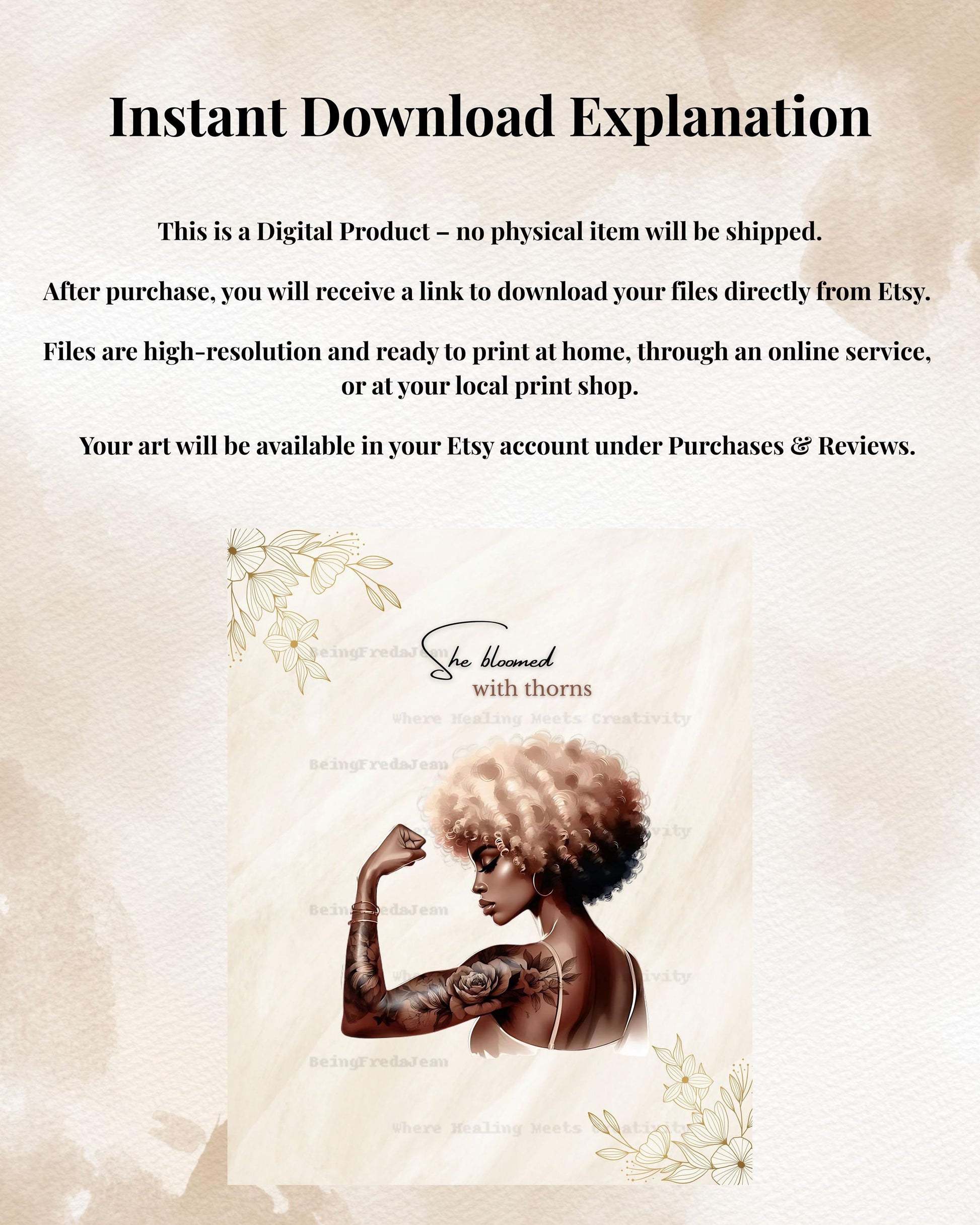 Empowerment Afro Woman Art Print: She Bloomed With Thorns (Digital Download 8x10