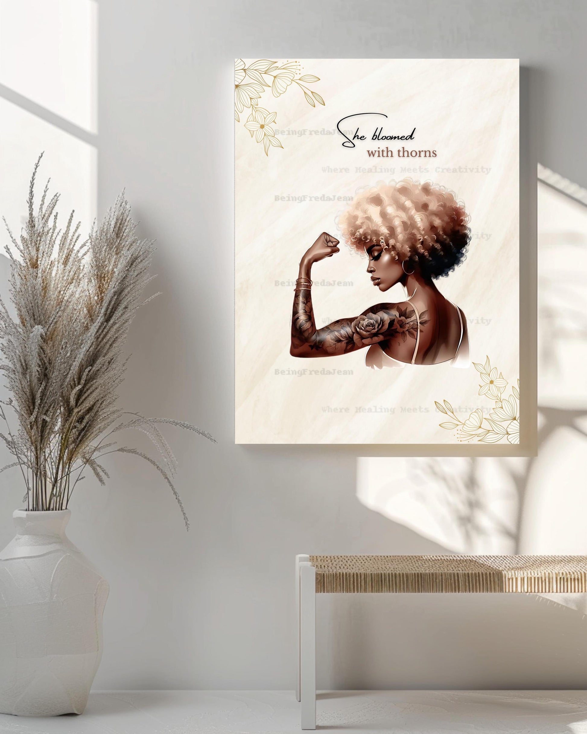 Empowerment Afro Woman Art Print: She Bloomed With Thorns (Digital Download 8x10