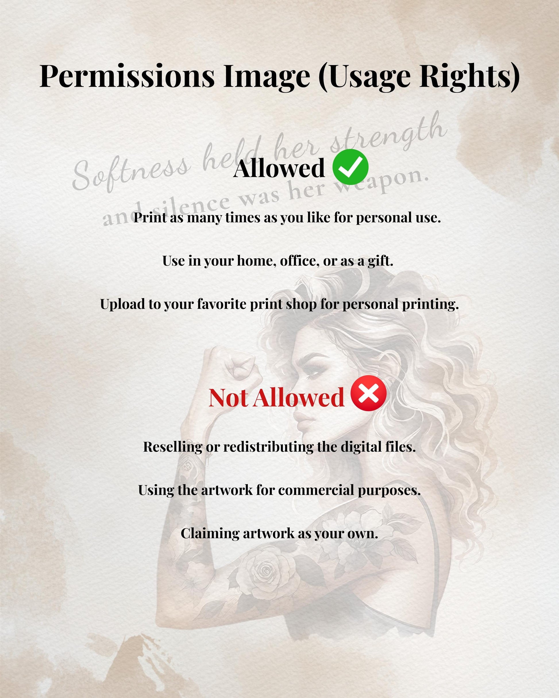 Empowering Woman Portrait Print: Floral Tattoo Art (8x10 Digital Download