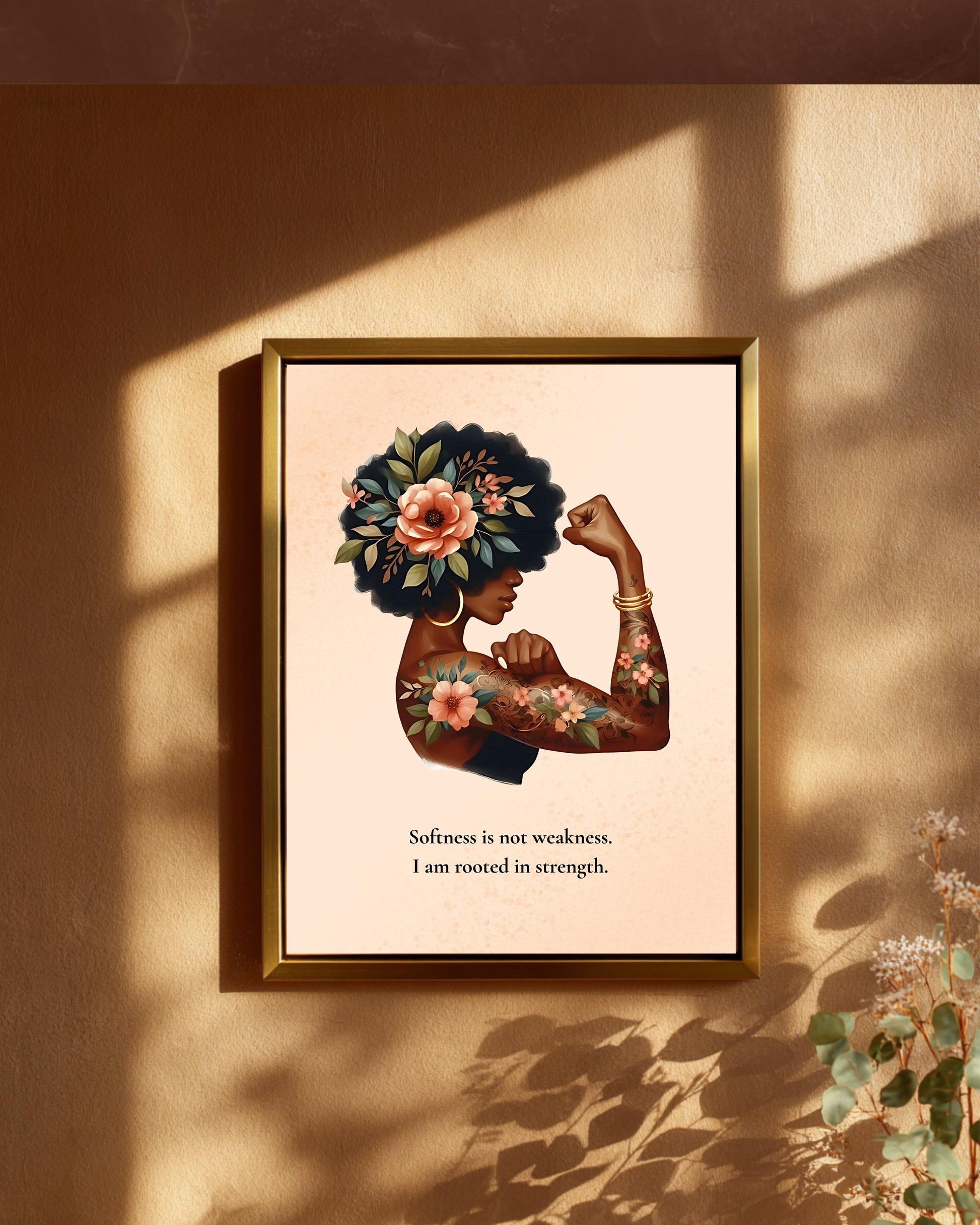 Empowering Black Woman Art Print: Floral Crown, Self-Love Quote (Digital Download 8x10)