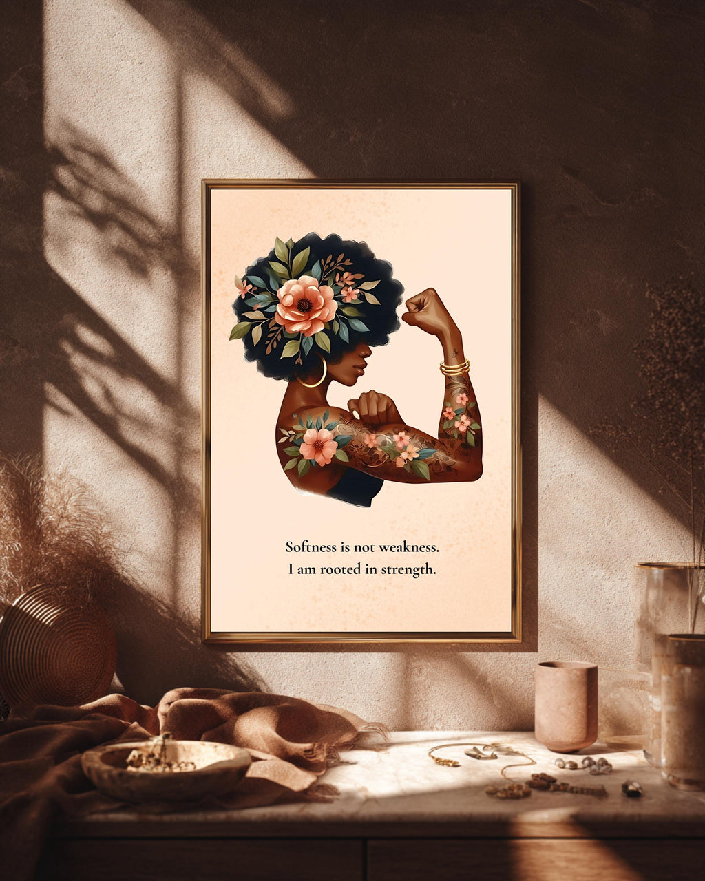 Empowering Black Woman Art Print: Floral Crown, Self-Love Quote (Digital Download 8x10)