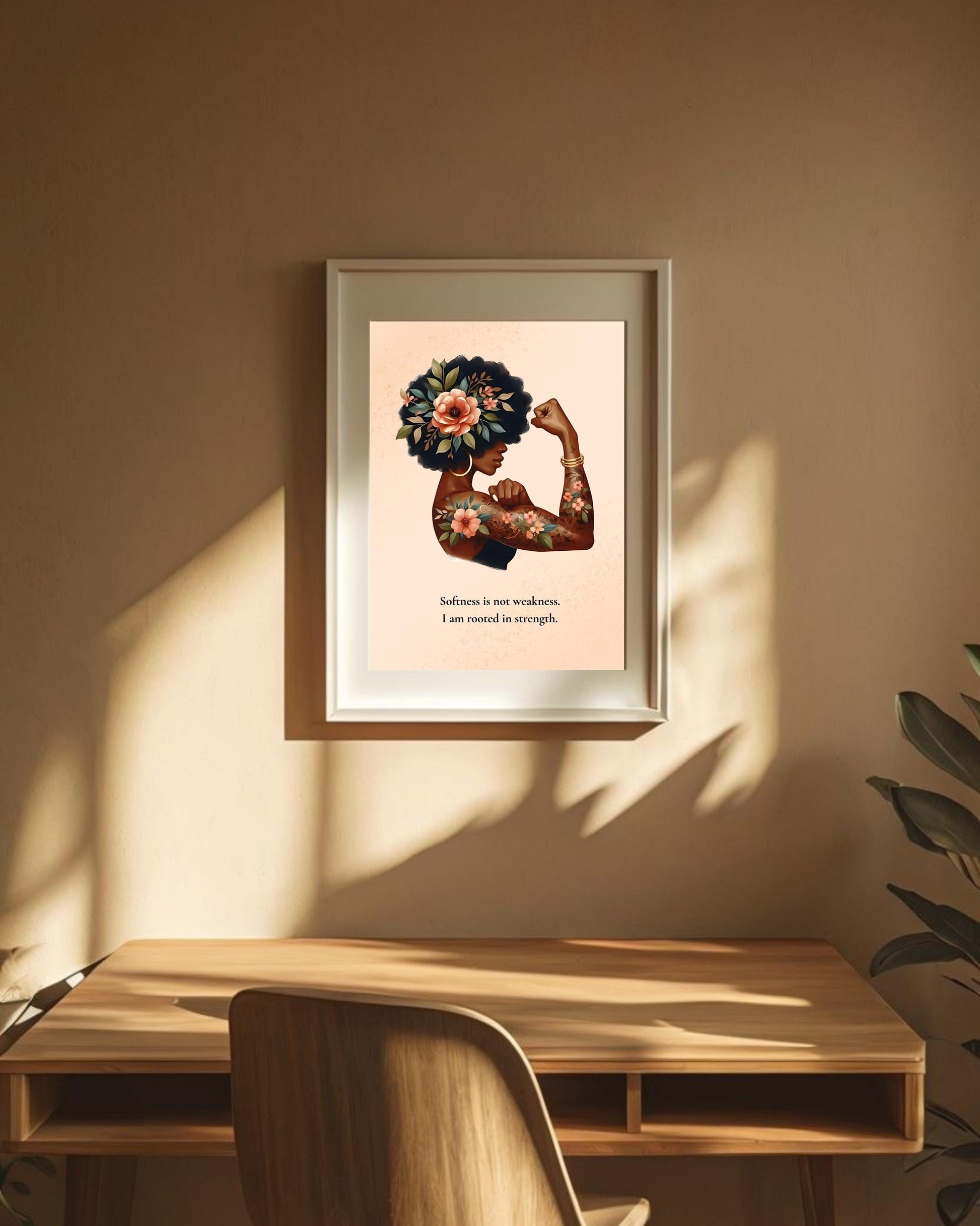 Empowering Black Woman Art Print: Floral Crown, Self-Love Quote (Digital Download 8x10)
