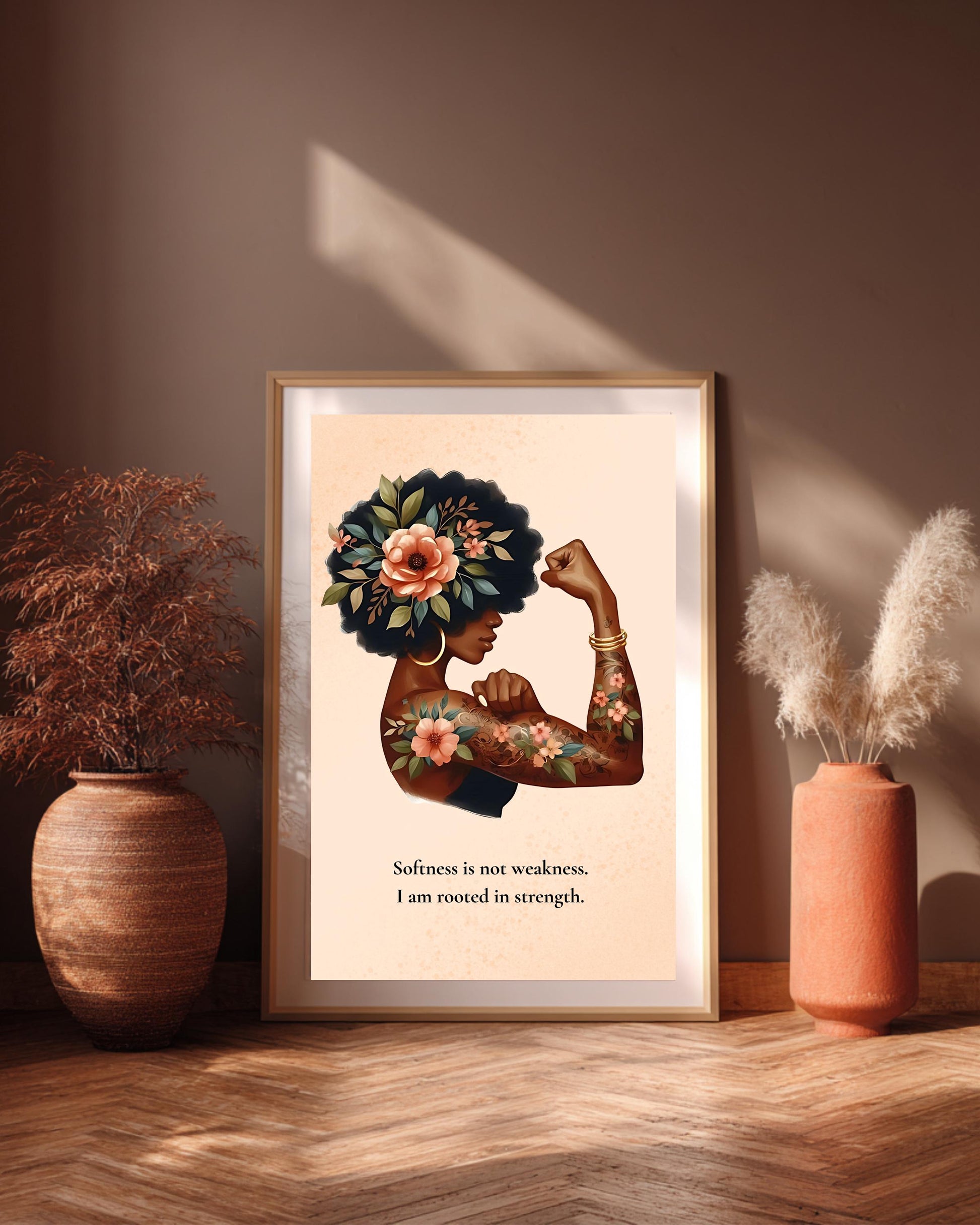 Empowering Black Woman Art Print: Floral Crown, Self-Love Quote (Digital Download 8x10)