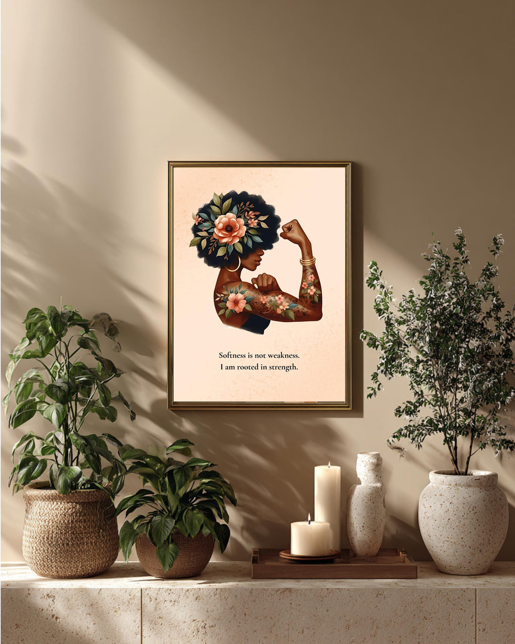 Empowering Black Woman Art Print: Floral Crown, Self-Love Quote (Digital Download 8x10)