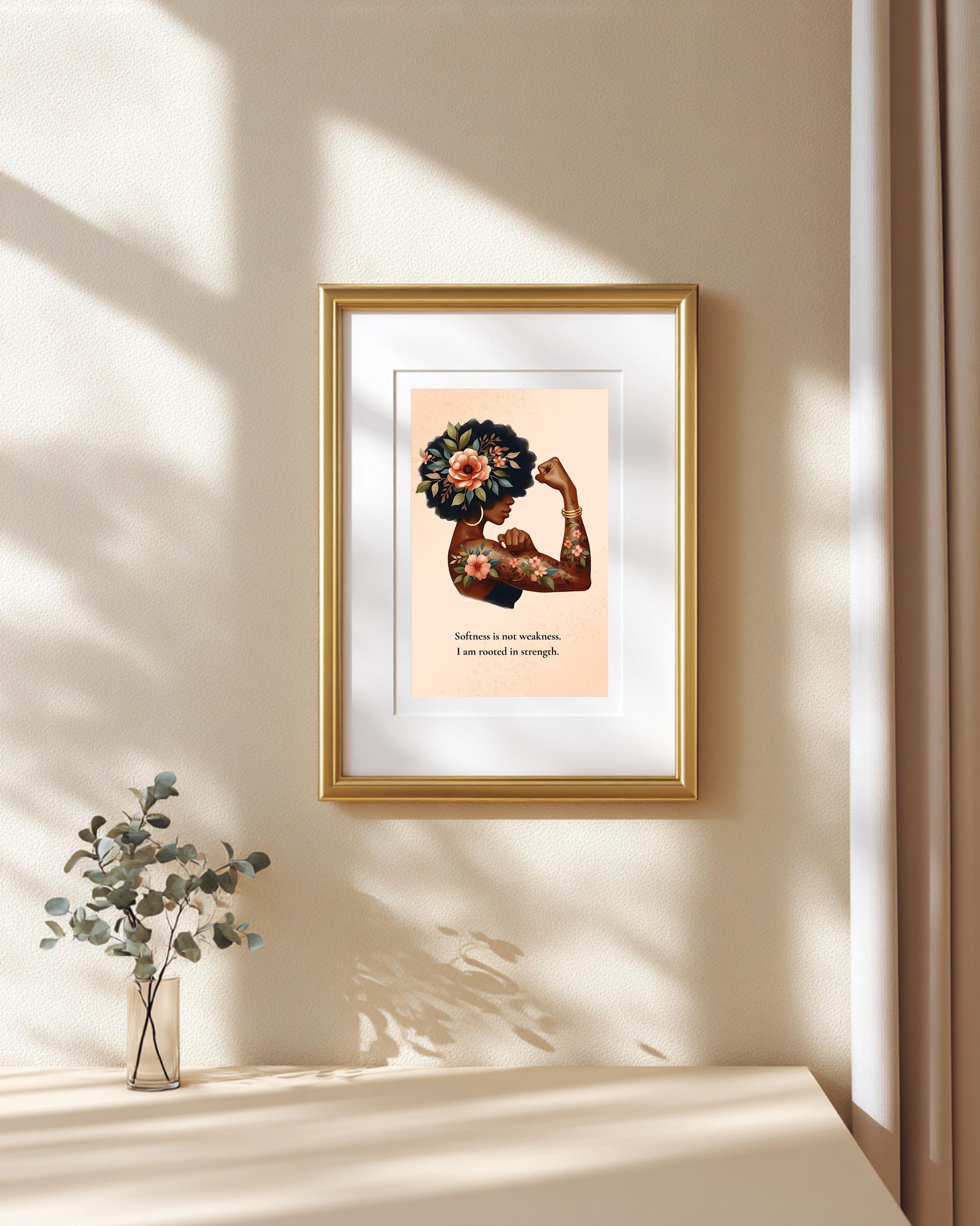 Empowering Black Woman Art Print: Floral Crown, Self-Love Quote (Digital Download 8x10)