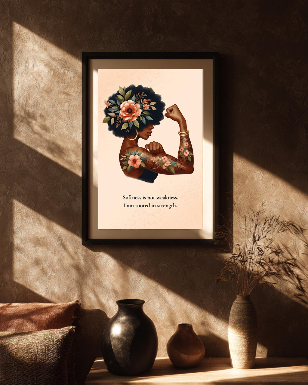 Empowering Black Woman Art Print: Floral Crown, Self-Love Quote (Digital Download 8x10)
