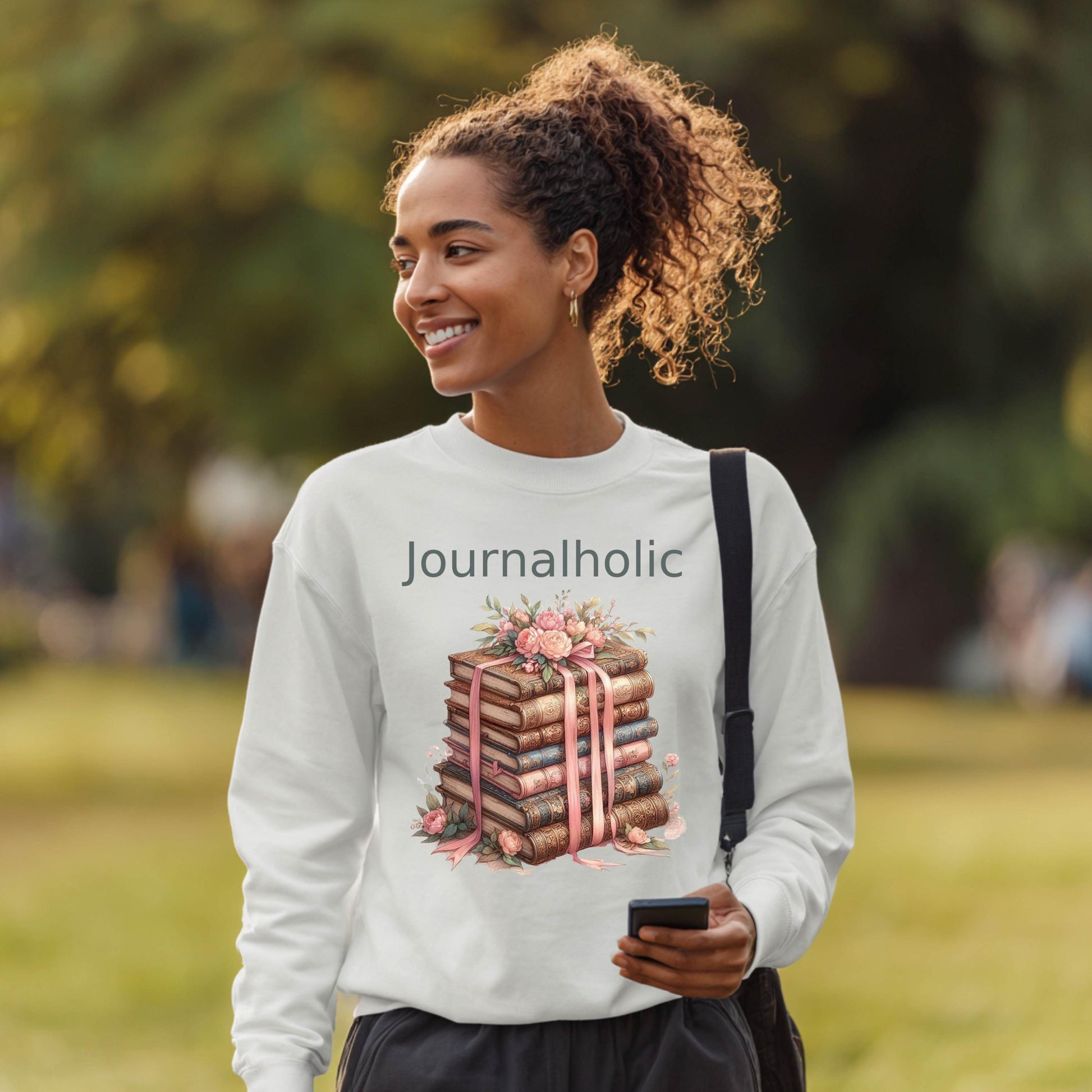Journalholic Sweatshirt Book Lover Crewneck Gildan 18000 Cozy Reading Sweater Bibliophile Gift Vintage Floral Bookstack