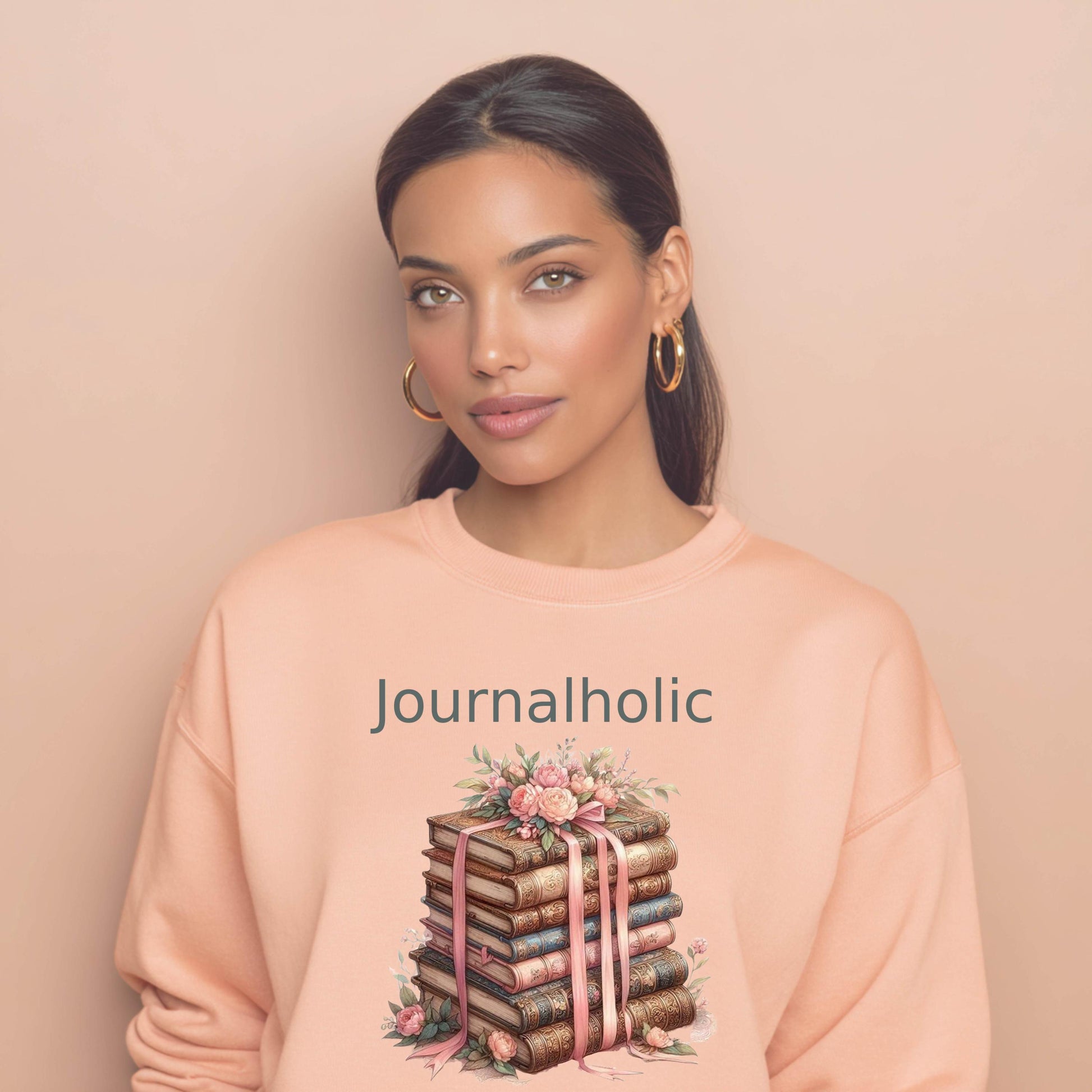 Journalholic Sweatshirt Book Lover Crewneck Gildan 18000 Cozy Reading Sweater Bibliophile Gift Vintage Floral Bookstack