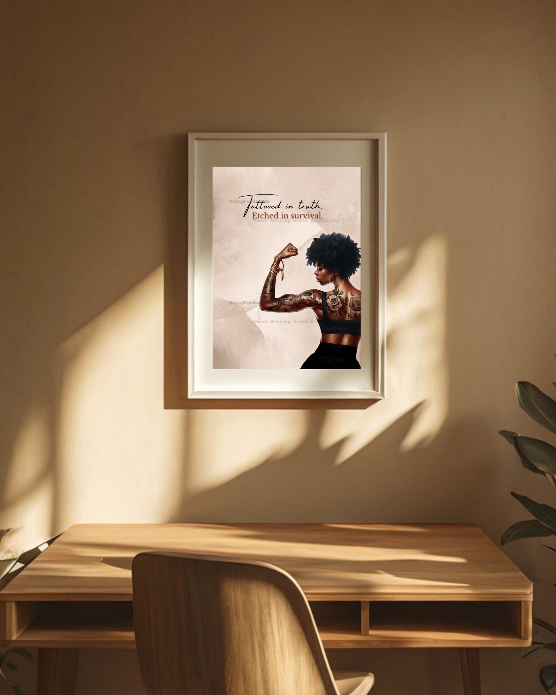 Tattooed Black Woman Art Print: Inspirational Healing Decor (PDF & JPG Digital Download