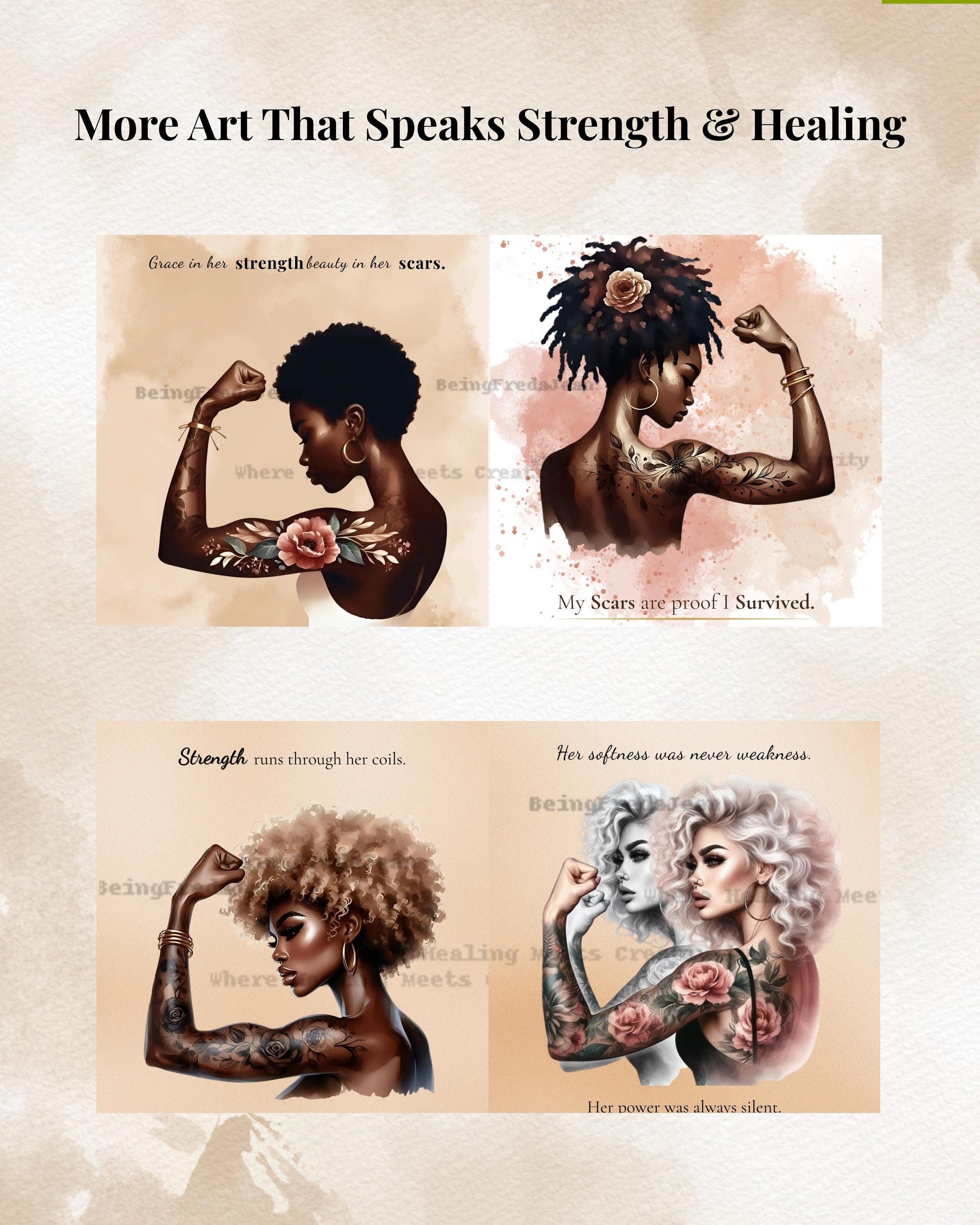 Tattooed Black Woman Art Print: Inspirational Healing Decor (PDF & JPG Digital Download