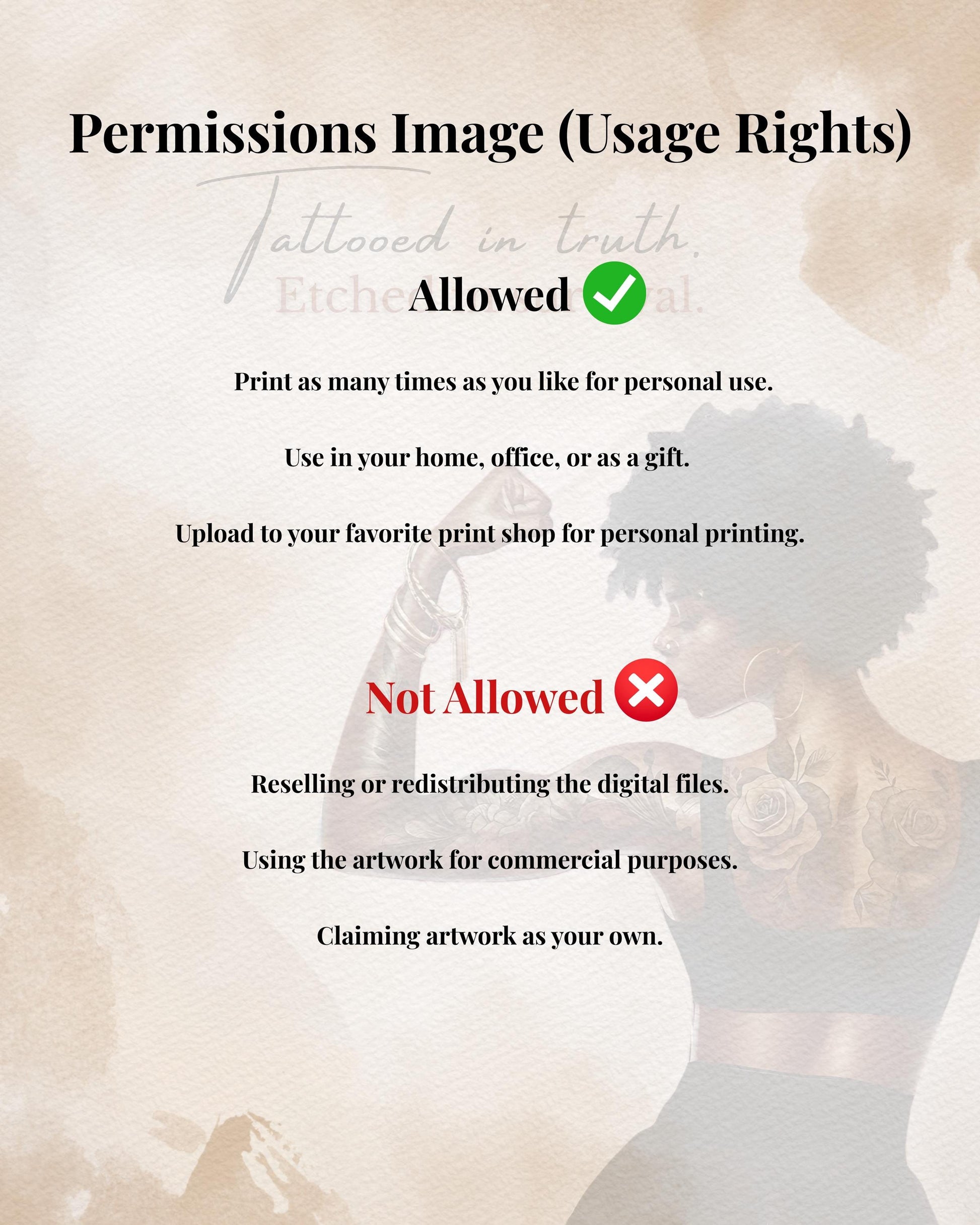 Tattooed Black Woman Art Print: Inspirational Healing Decor (PDF & JPG Digital Download