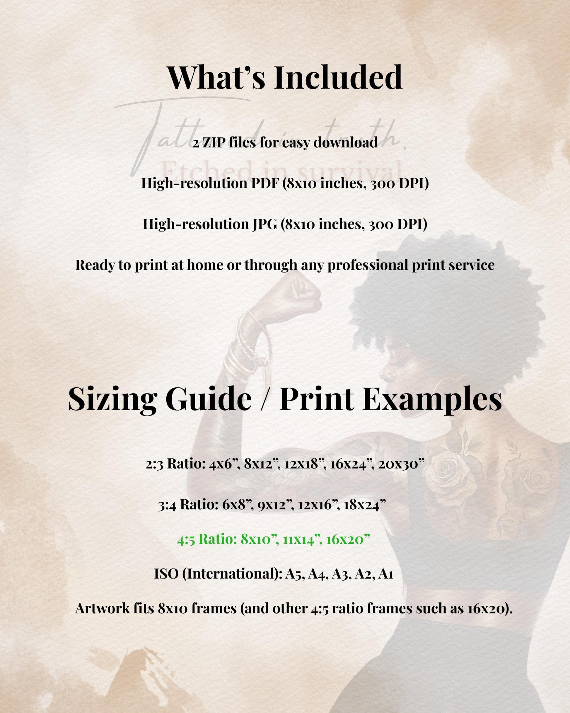 Tattooed Black Woman Art Print: Inspirational Healing Decor (PDF & JPG Digital Download