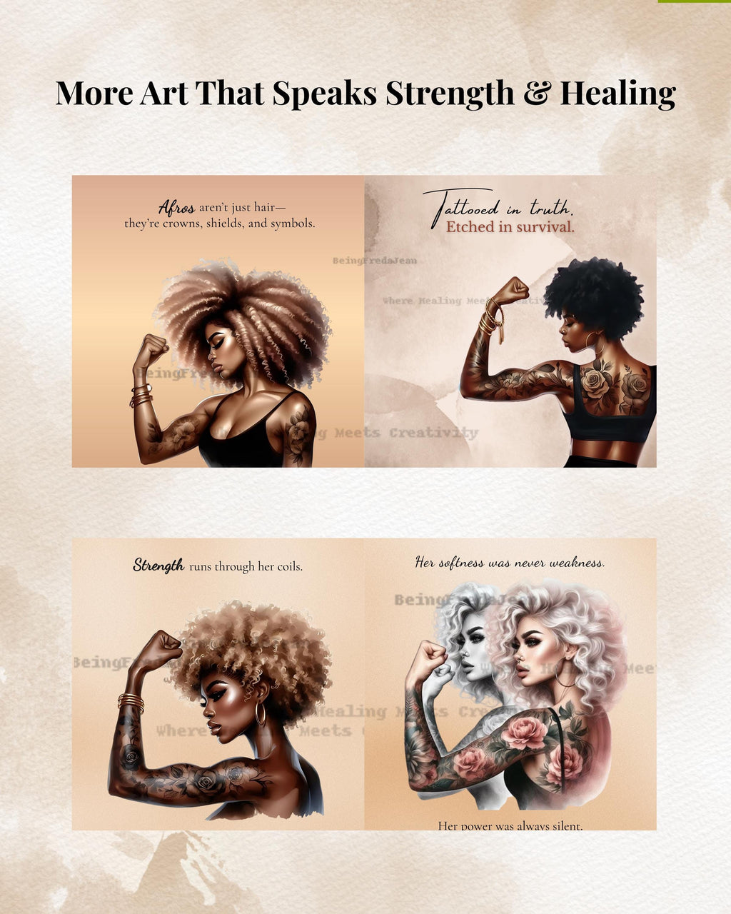 Tattooed Black Woman Art Print: Grace In Her Strength Healing Wall Decor (PDF & JPG Digital Download)