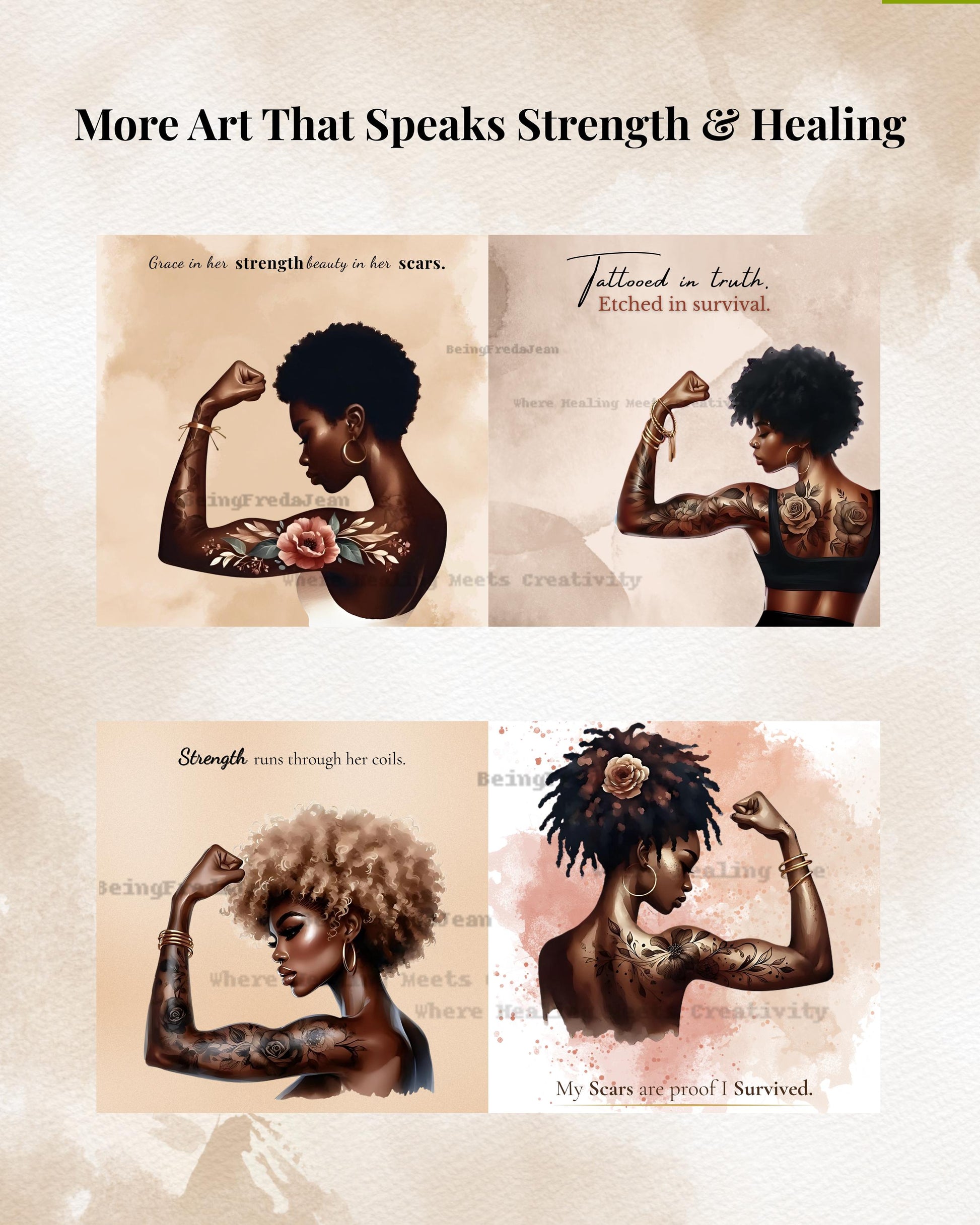Empowered Woman Tattoo Art Print: Feminine Strength Quote (Digital Download 8x10