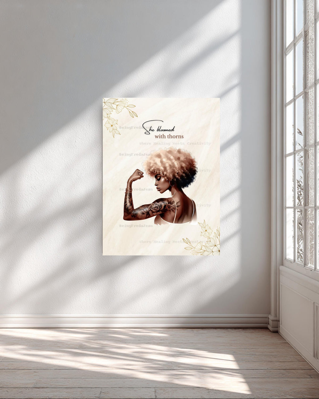 Empowerment Afro Woman Art Print: She Bloomed With Thorns (Digital Download 8x10