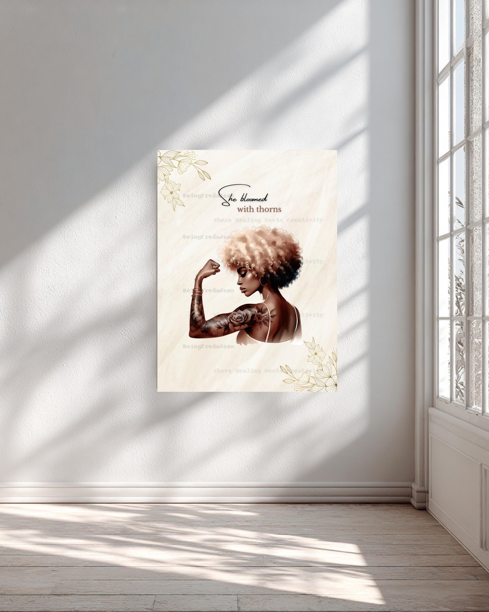 Empowerment Afro Woman Art Print: She Bloomed With Thorns (Digital Download 8x10